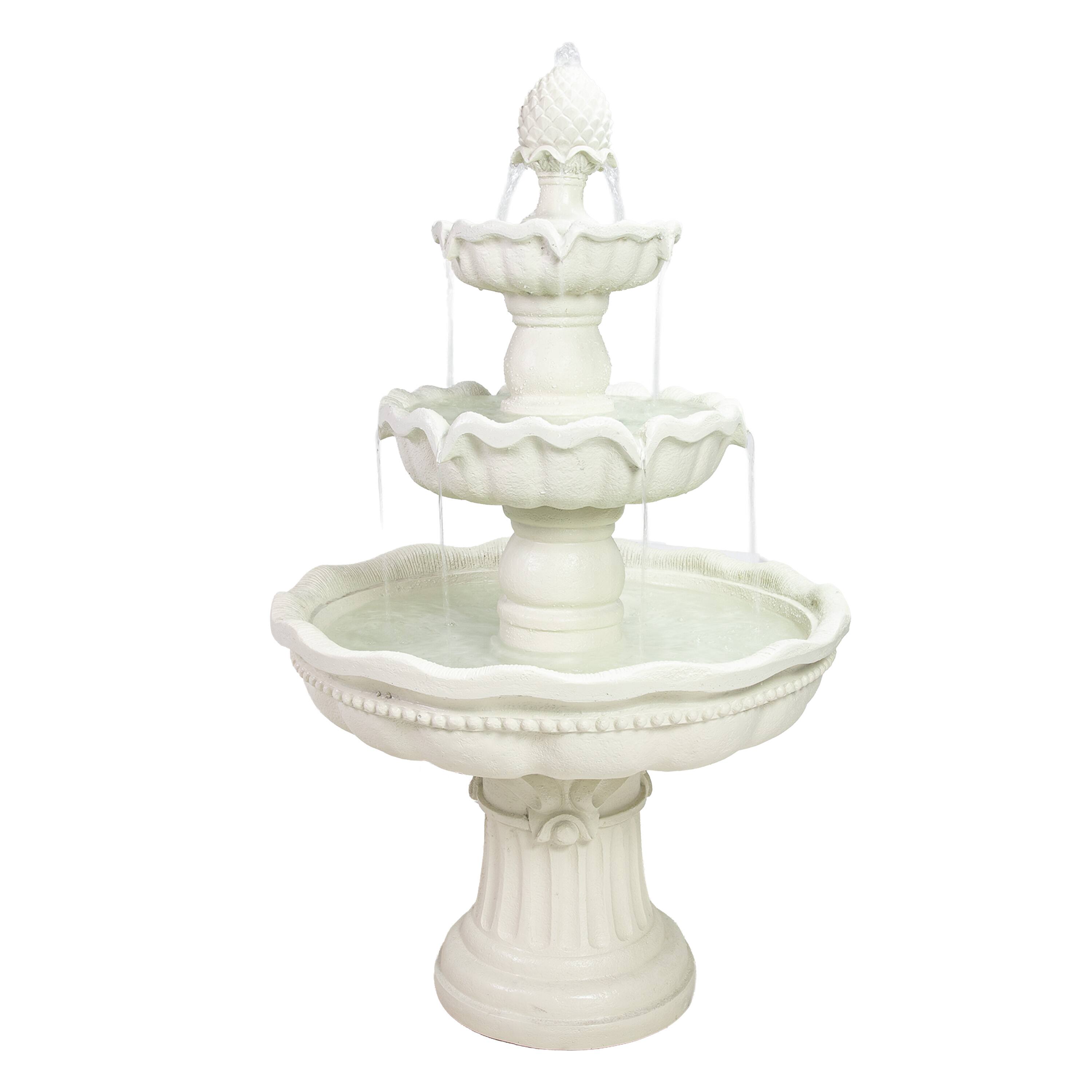 Alt View 7. Sunnydaze - 51" 3-Tier Large Outdoor Water Fountain, Pineapple Top, Off White - White.