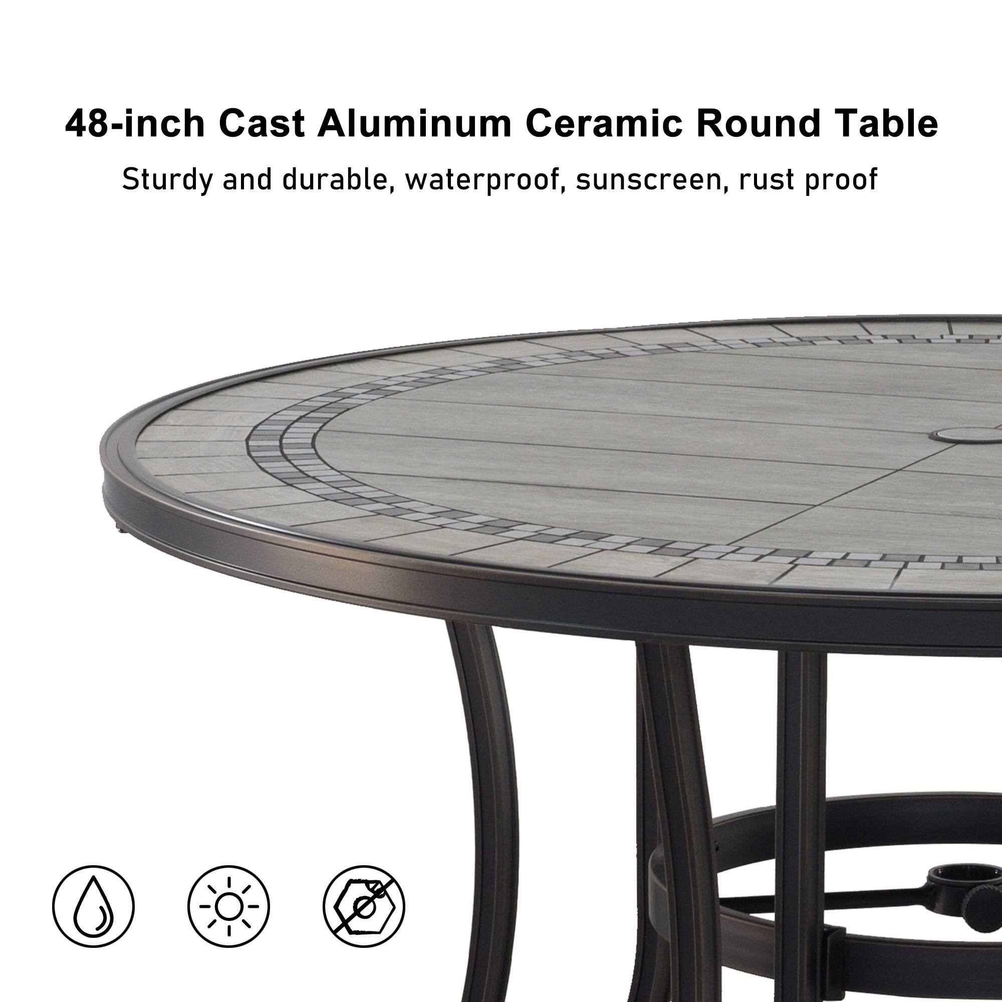 48-inch Cast Aluminum Ceramic Round Table  
Sturdy and durable, waterproof, sunscreen, rust proof