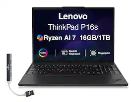 Lenovo - Upgraded - ThinkPad P16s Laptop 16.0 4K (AMD Ryzen AI 7 350, 16GB DDR5, 1TB PCIe SSD, Win 11 Pro) w/USB Hub - Black