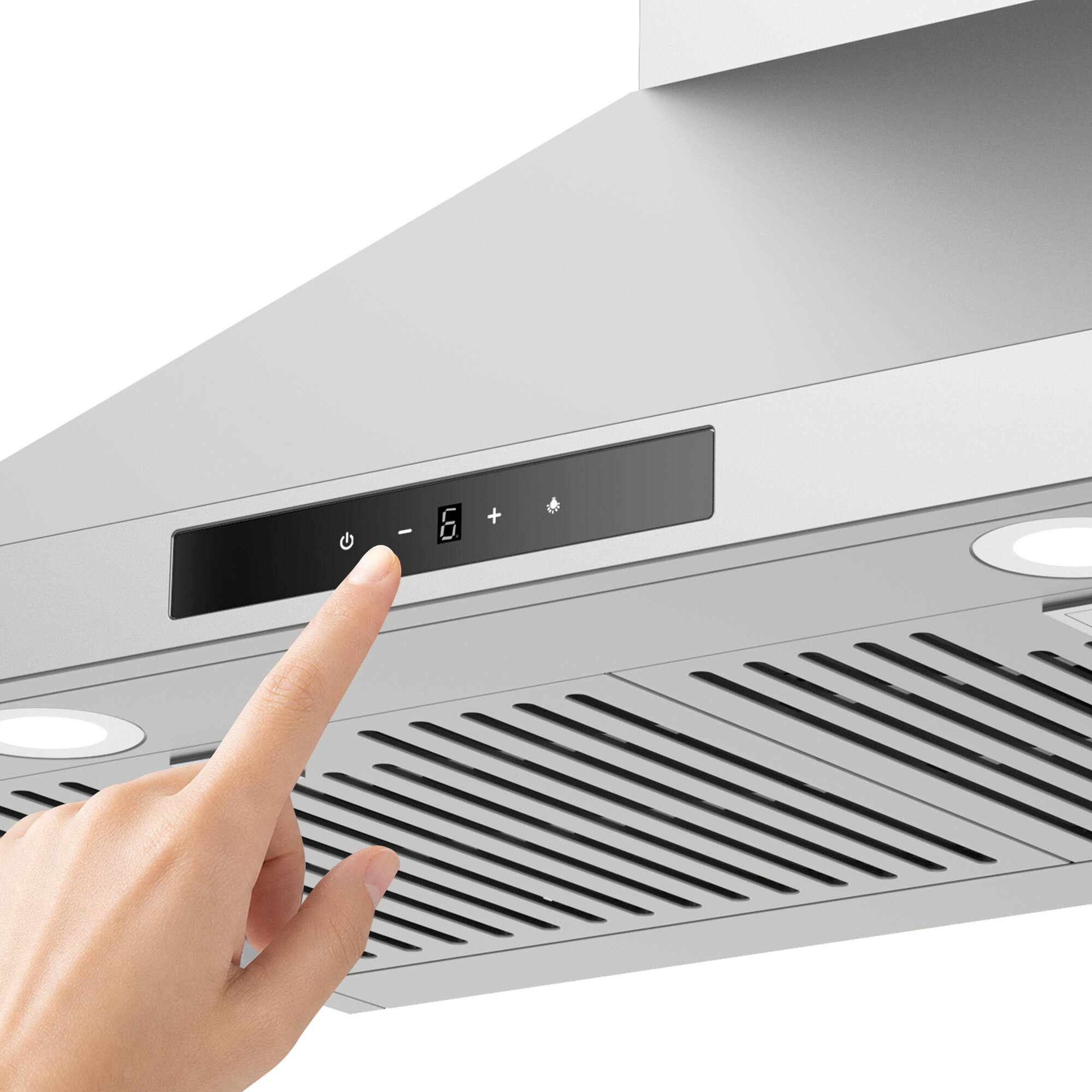 Angle. Breezary - 30 inches - Externally Vented - Wall Range Hood - 6-Speed Fan - Stainless Steel.