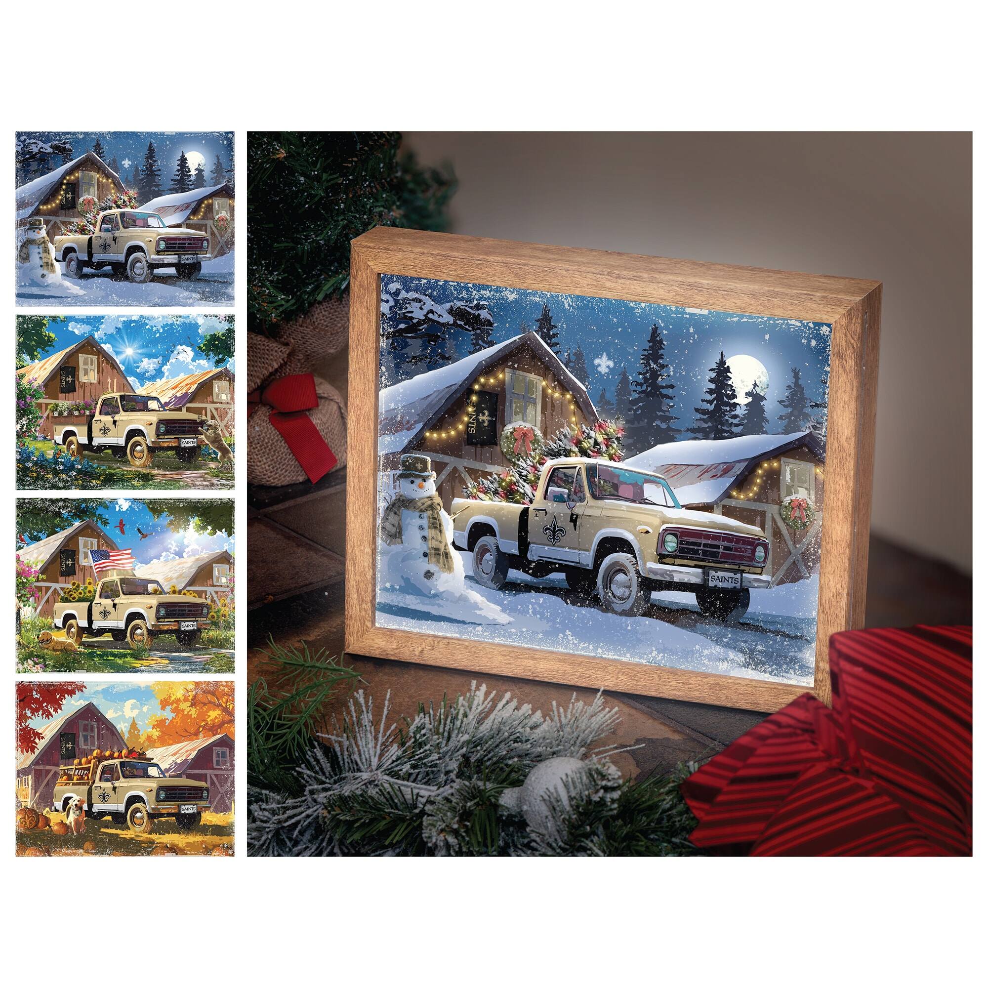 Front. Sporticulture - New Orleans Saints 12" x 11" Four Seasons LED Light Box - Beige.