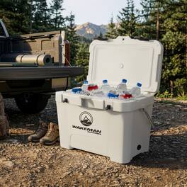 Wakeman Outdoors - 27L Small Cooler Hard Shell Insulated Lunch Box, 3 Day Ice Retention, Cupholders, Bottle Opener, Travel Cooler - Cream