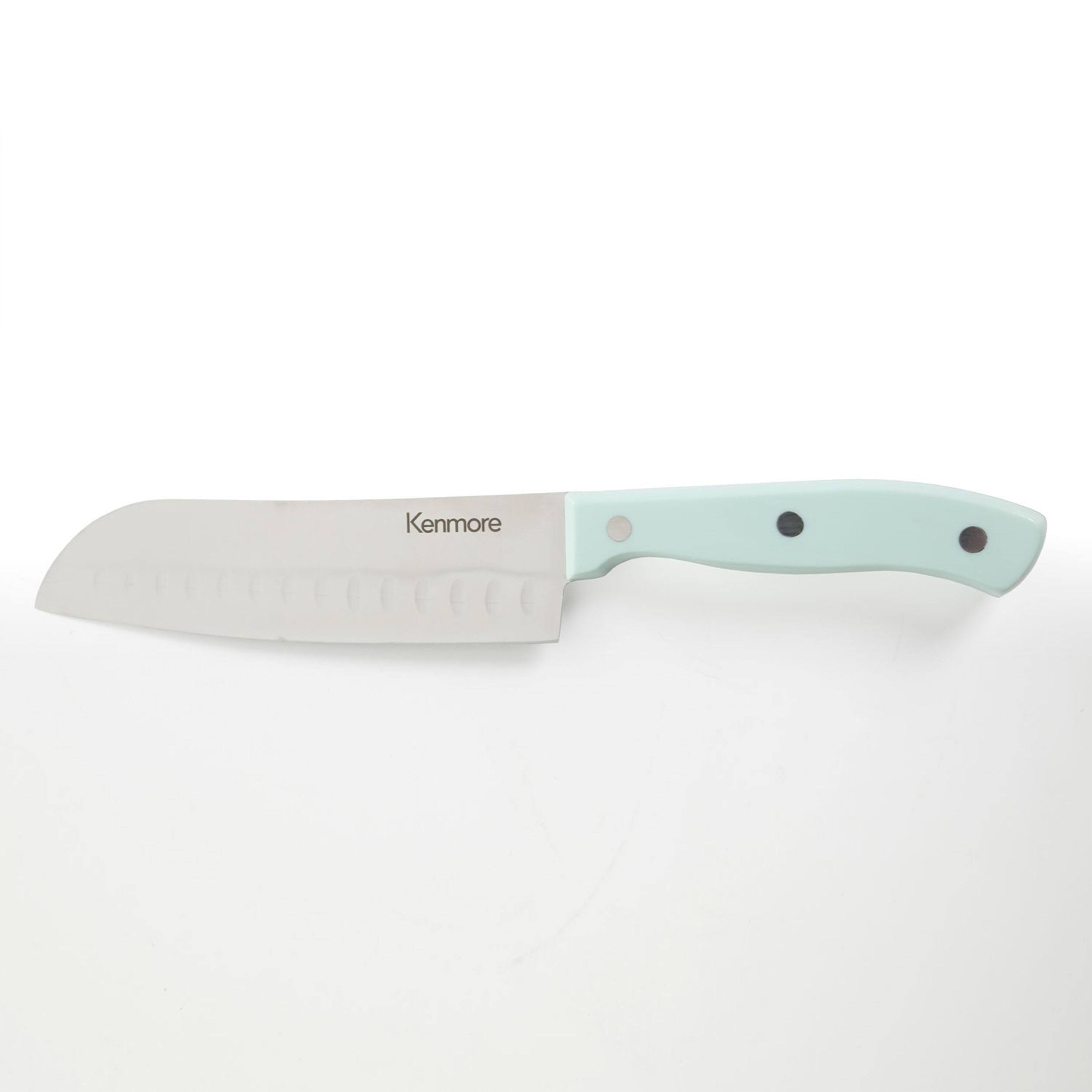 Alt View 8. Kenmore - Kenmore Kane 14 Piece Stainless Steel Cutlery Set in Glacier Blue with Rubber Wood Block - Glacier Blue.