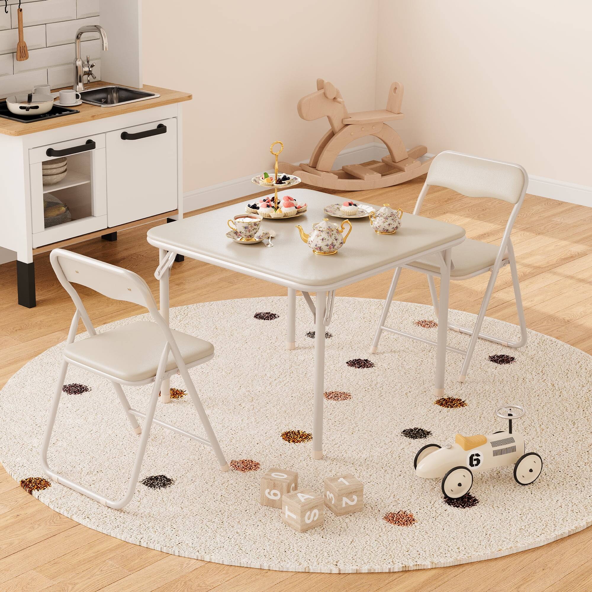 Front. Homhougo - 3-Piece Activity Table and Chair Set - Stylish Beige Design for Playroom or Learning Spaces - Beige.