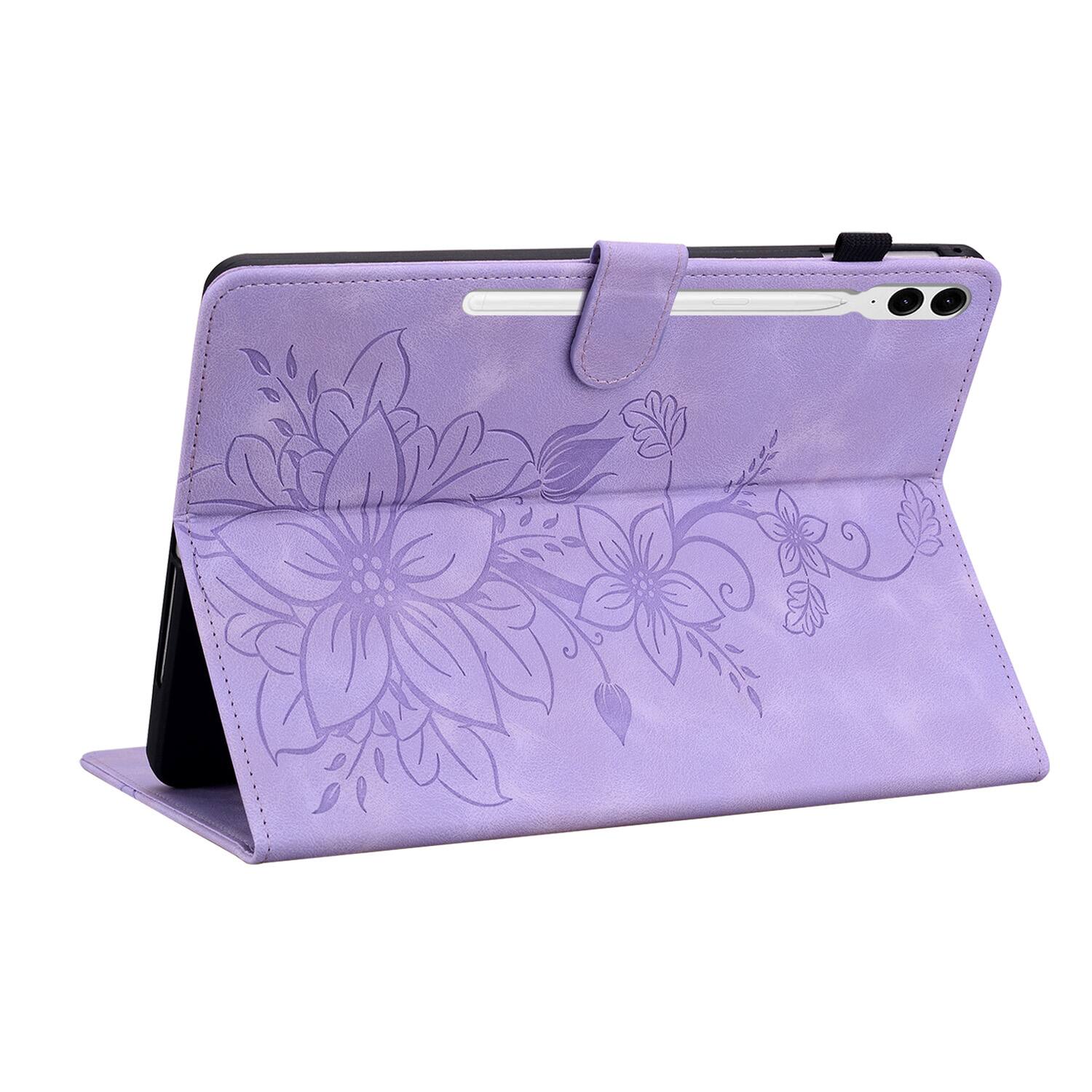 Back. Dteck - Case for Samsung Galaxy Tab S9+/S9 Plus 12.4" 2023 (SM-X810),Embossed Pattern PU Leather Flip Card Holder Stand Cover - Purple.