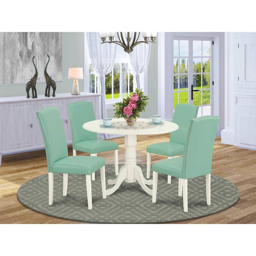 Left. East West Furniture - Dining Room Set Linen White - Brown.