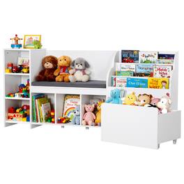 VEVOR - Kids Reading Nook, Wooden Storage Bench with Backrest, Kids Bookshelf & Toy Organizer, Large Toy Box Chest for Playroom - White