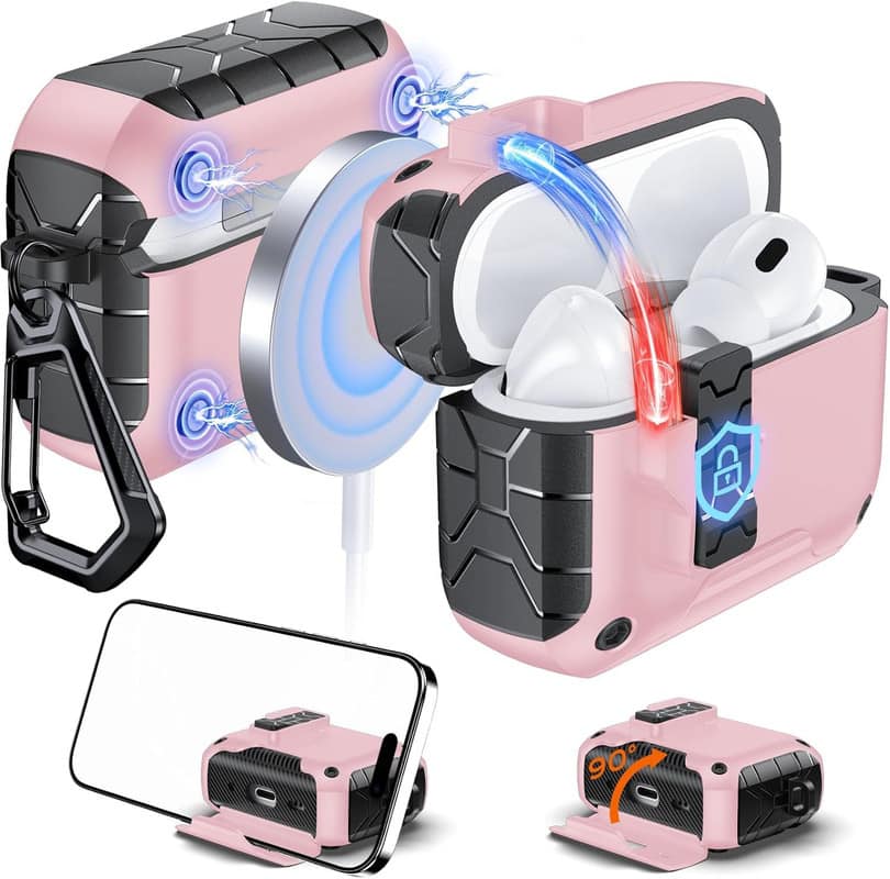 RISOKEYS - Auto-Open for AirPods Pro 3 Gen Case with Built-in Magnets, [One-Press Auto-Open] [Compatible with Mag-Safe Charging]