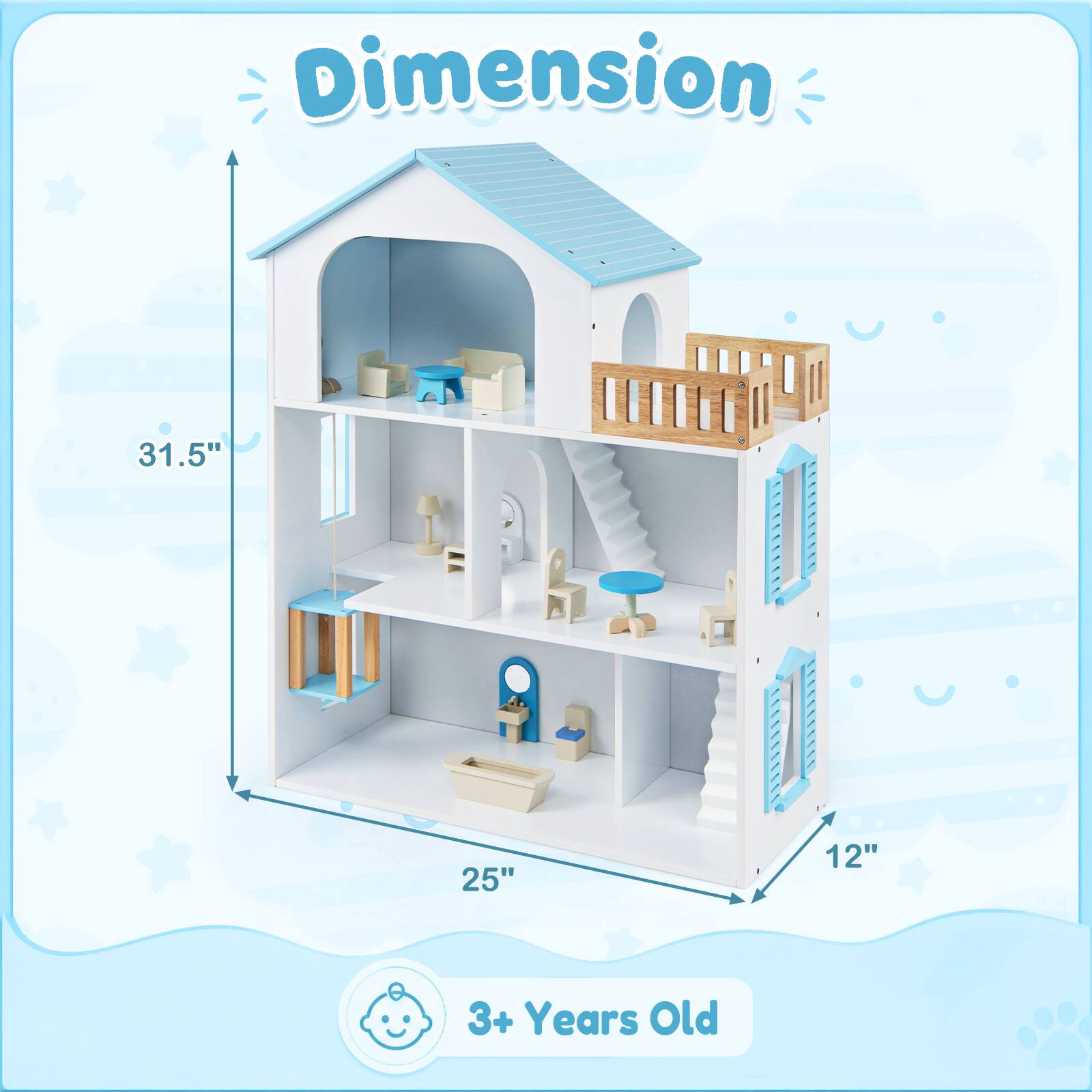 Dimension  
31.5"  
25"  
12"  
3+ Years Old