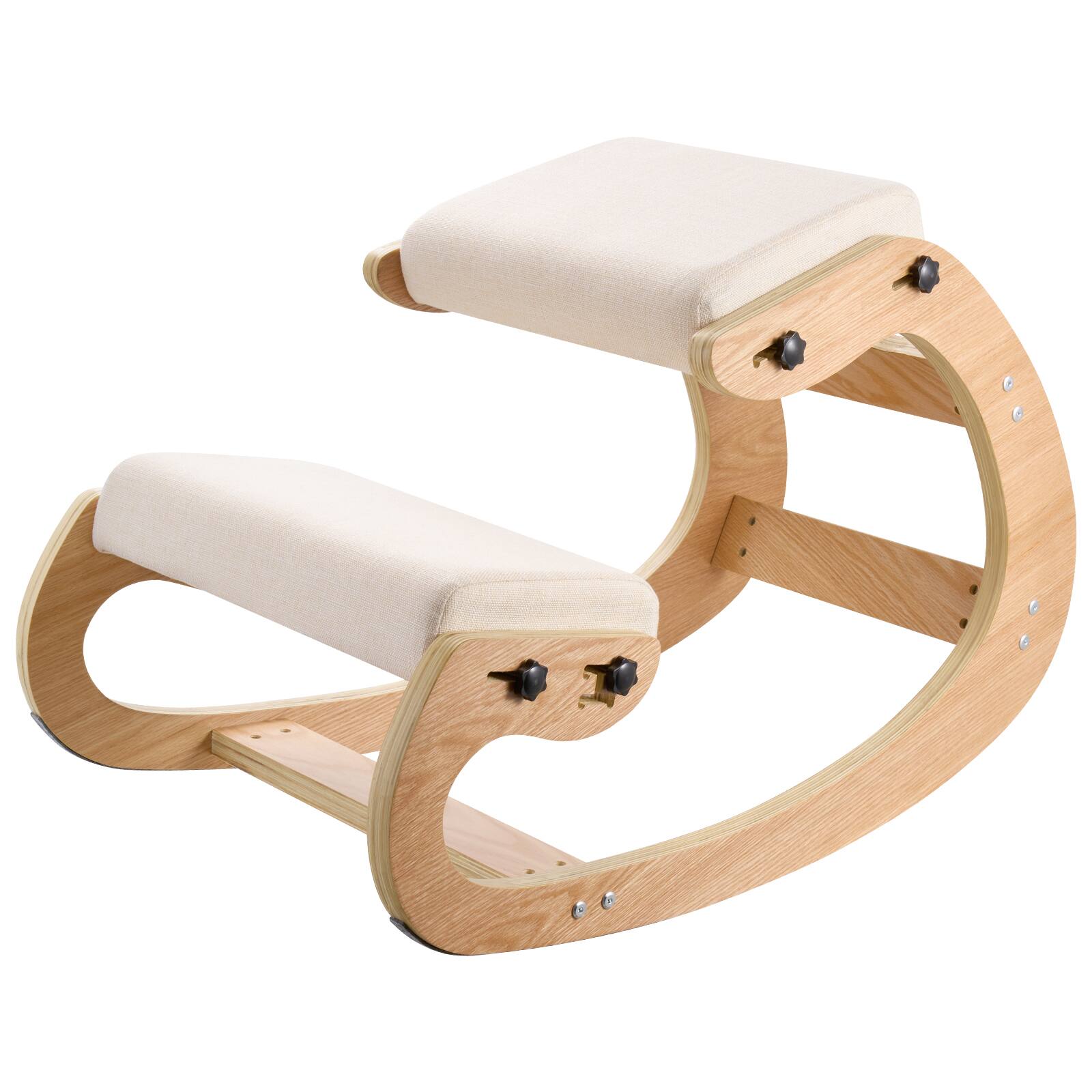 Alt View 5. VEVOR - Ergonomic Kneeling Chair, Wooden Posture Knee Chair with Adjustable Thick Foam Cushions & Solid Wood Frame - Natural wood frame + off-white pad.