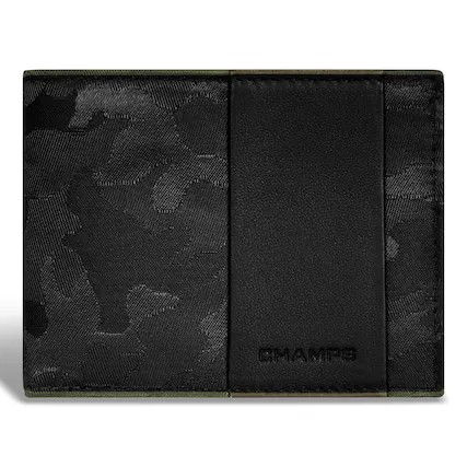 Front. Champs - Camo Collection Leather Top Wing Wallet - Black.