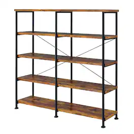 Manhattan Lane - Olga 63 Inch Industrial 4 Tier Shelf Bookshelf, Particleboard, Metal Frame - Brown and Black