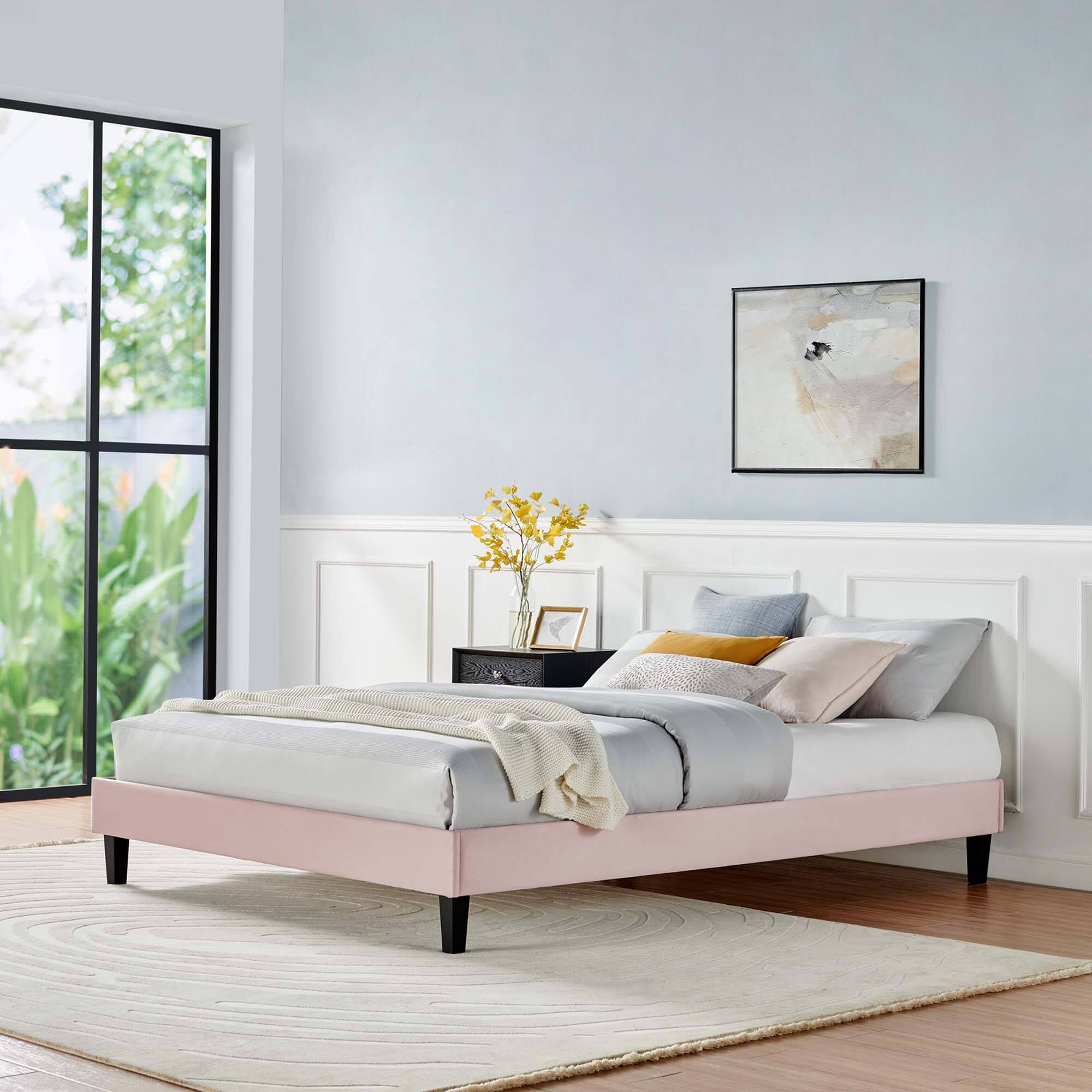 Alt View 1. Modway - Harlow Performance Velvet Queen Platform Bed Frame - Red.