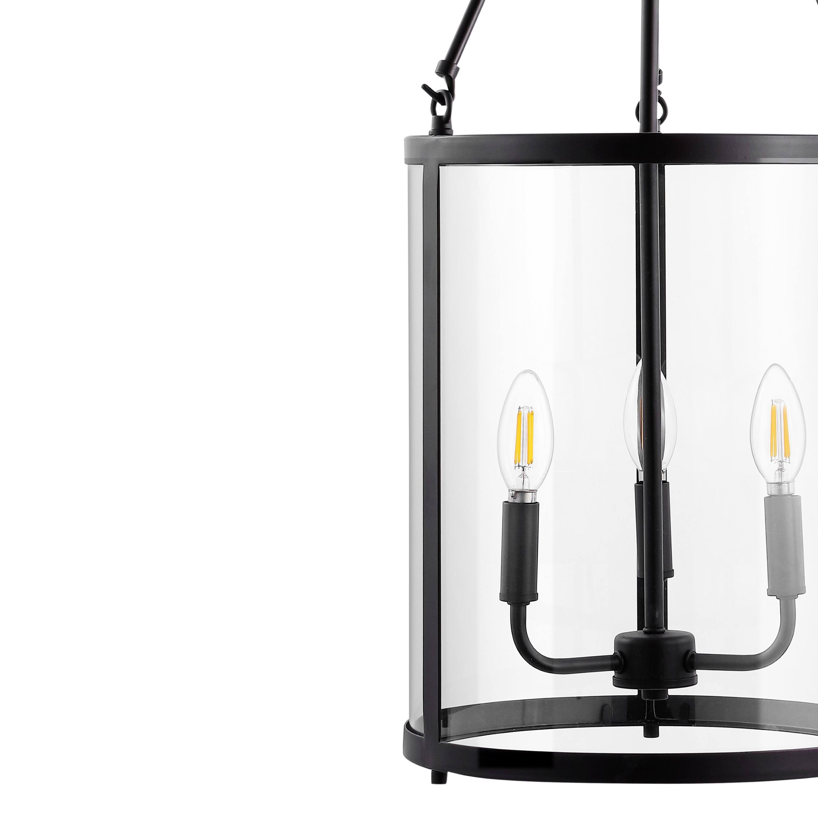 Alt View 4. Jonathan Y - Kinsley 12" 3-Light Industrial Farmhouse Iron/Glass LED Pendant, Oil Rubbed Bronze/Clear - Oil Rubbed Bronze/Clear.