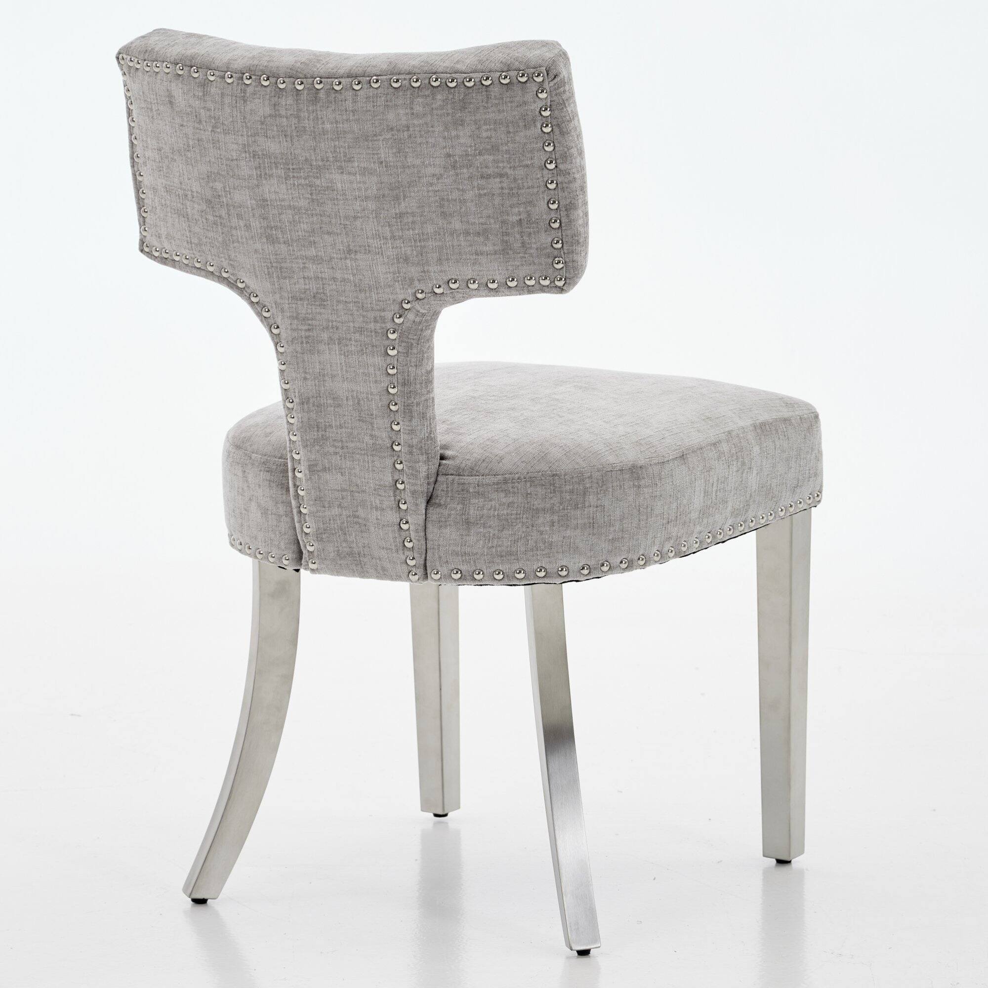 Alt View 1. GOODSILO - Modern Upholstered Dining Chairs Set of 2 with Curved Backrest and Stainless Steel Legs - Gray.