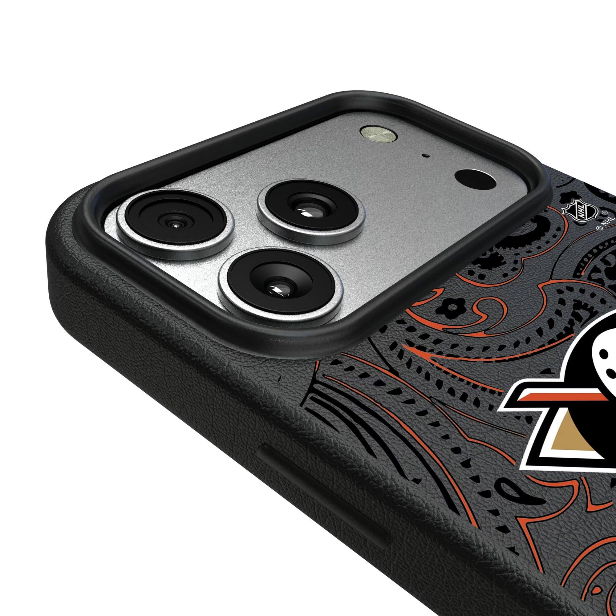 Alt View 2. Keyscaper - Black Anaheim Ducks Paisley iPhone Magnetic Bump Case - 15 - Black.