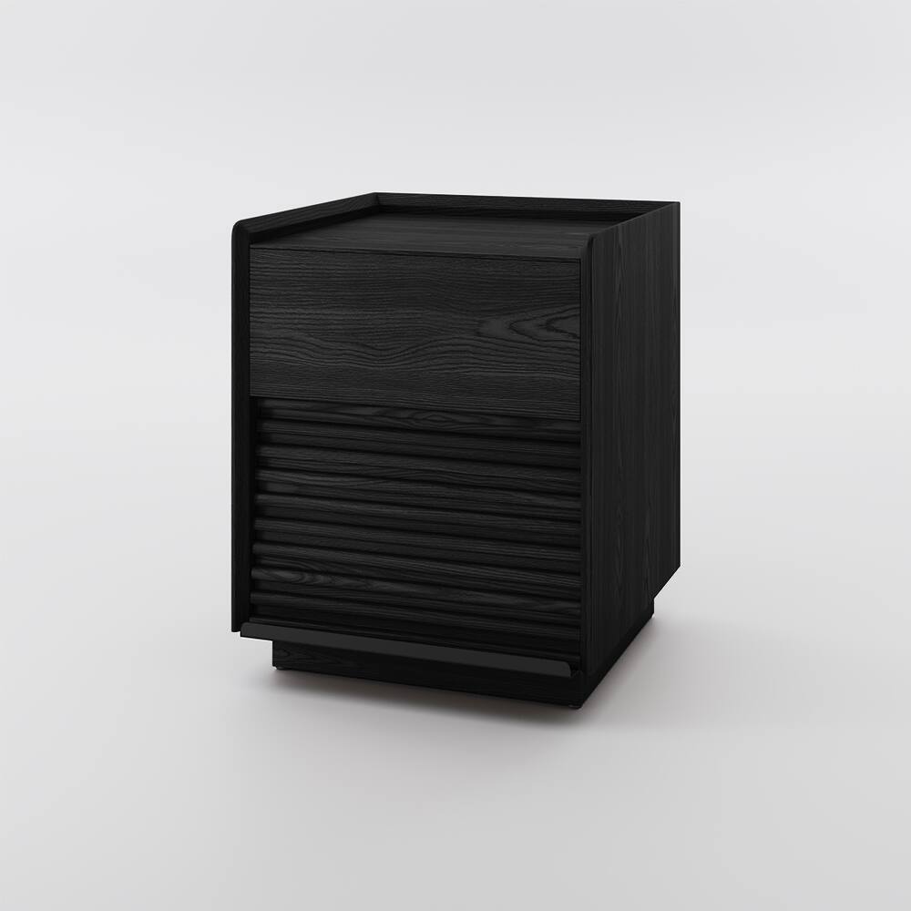 Alt View 9. POVISON - 16" Mid-Century Modern Square Side Table with Light, Fluted End Table with 2-Drawer for Living Room and Bedroom, Black - Black.