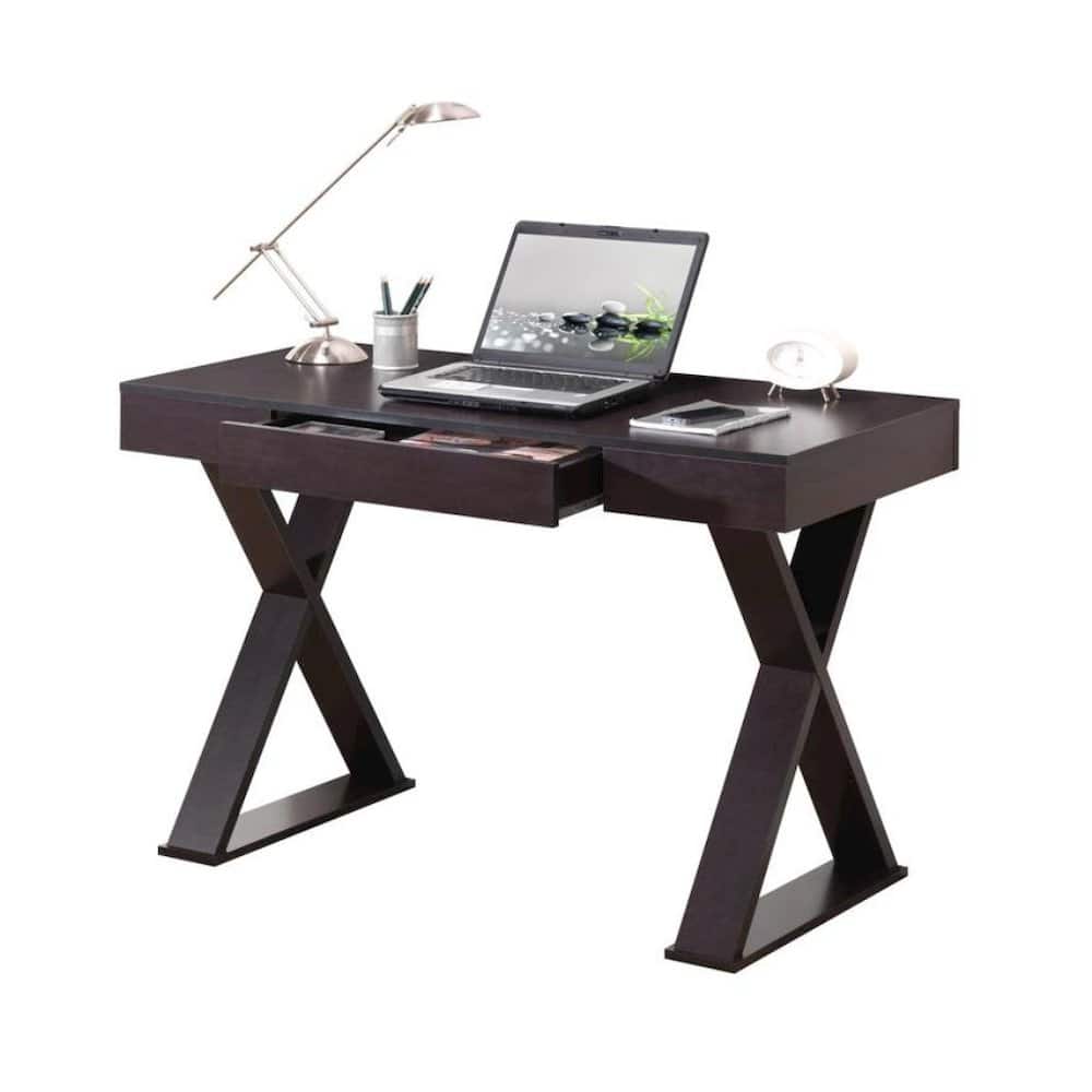FurniFact - Espresso Desk With Drawer, Modern Wood Table For Home Office Use - Brown