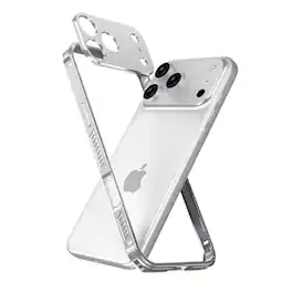 Dteck - Aluminum Frame Case for Apple iPhone 17 Pro Max with Seahorse Clip,Rugged Heat Dissipation Slim Bumper+Metal Lens Cover - Silver