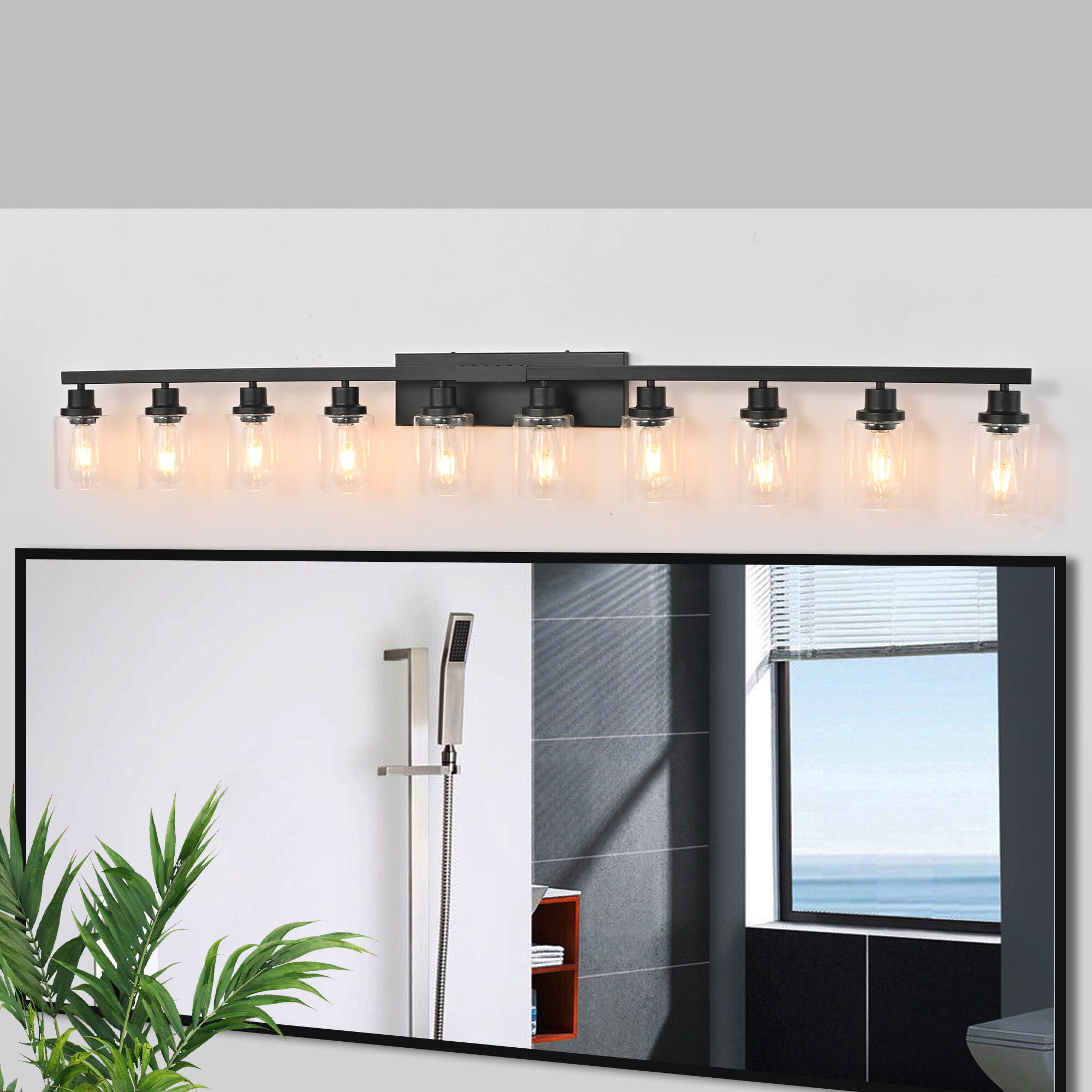 Back. HOMLUX - 65. 35 in. 10 Lights Black LED Vanity Light Bar with Crystal Shade.