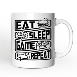 OrnamentallyYou - Eat Sleep Game Repeat Mug, Funny Gamer Gift - White