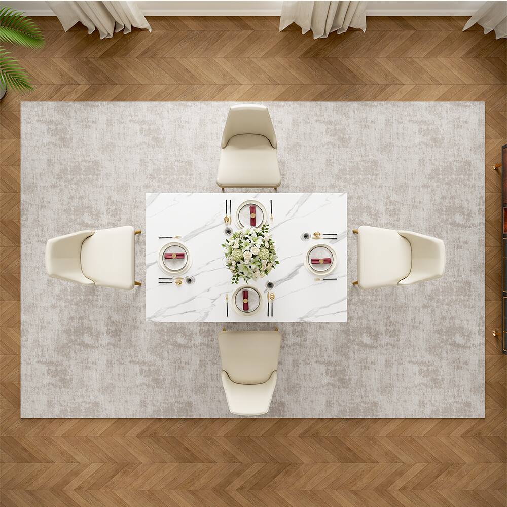 Alt View 9. POVISON - 55"-79" Modern Luxury Extendable Dining Table for 4-6, White Glossy Sintered Stone Top with Titanium Gold X-Base - White.