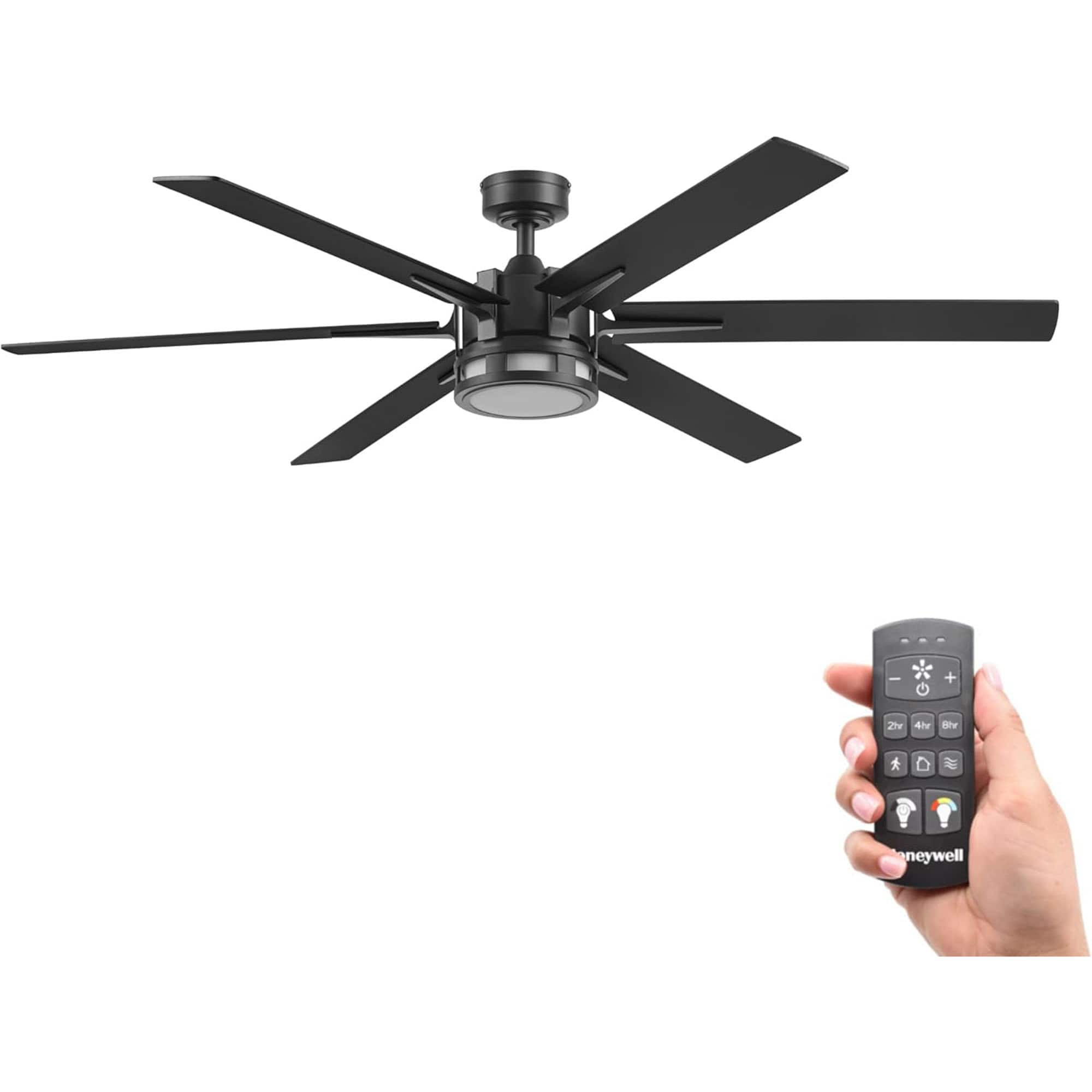 Honeywell - Kaliza Ceiling Fan, Color Changing LED and Remote Control, 60" - Black