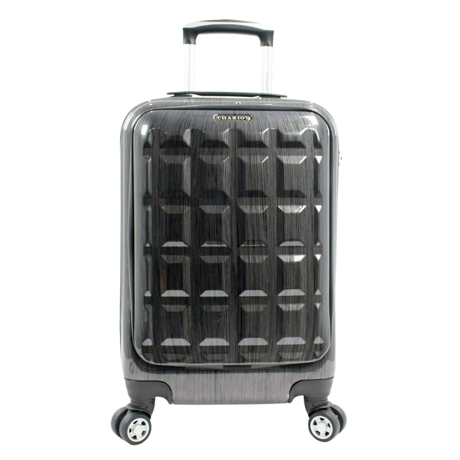 Front. World Traveler - 20-Inch Polycarbonate Carry-On Spinner with 14" Laptop Pocket, TSA Lock, and 8-Wheel System - Grey.