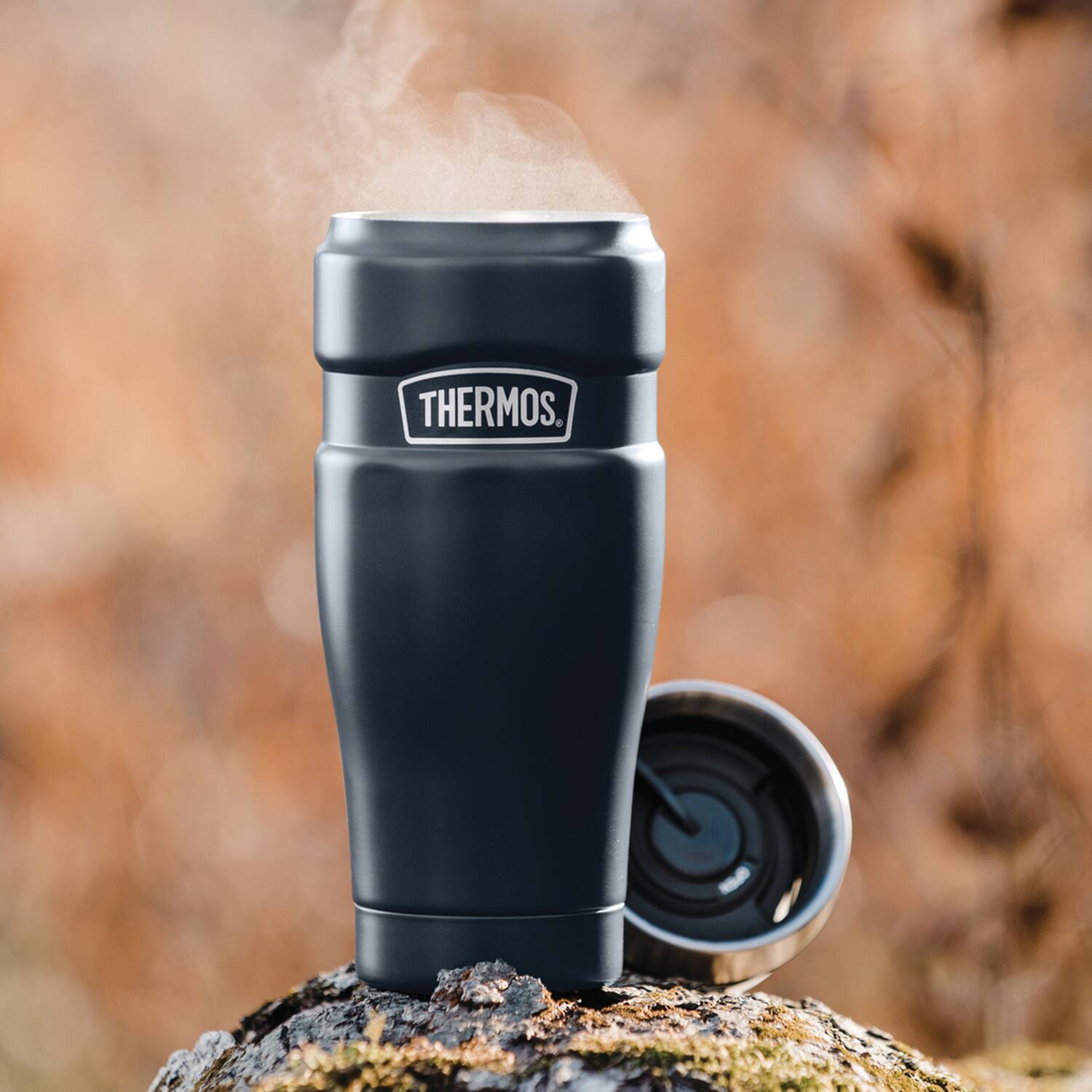 Alt View 2. Thermos - 16-Ounce Stainless King Vacuum-Insulated Stainless Steel Travel Tumbler - Matte Blue.