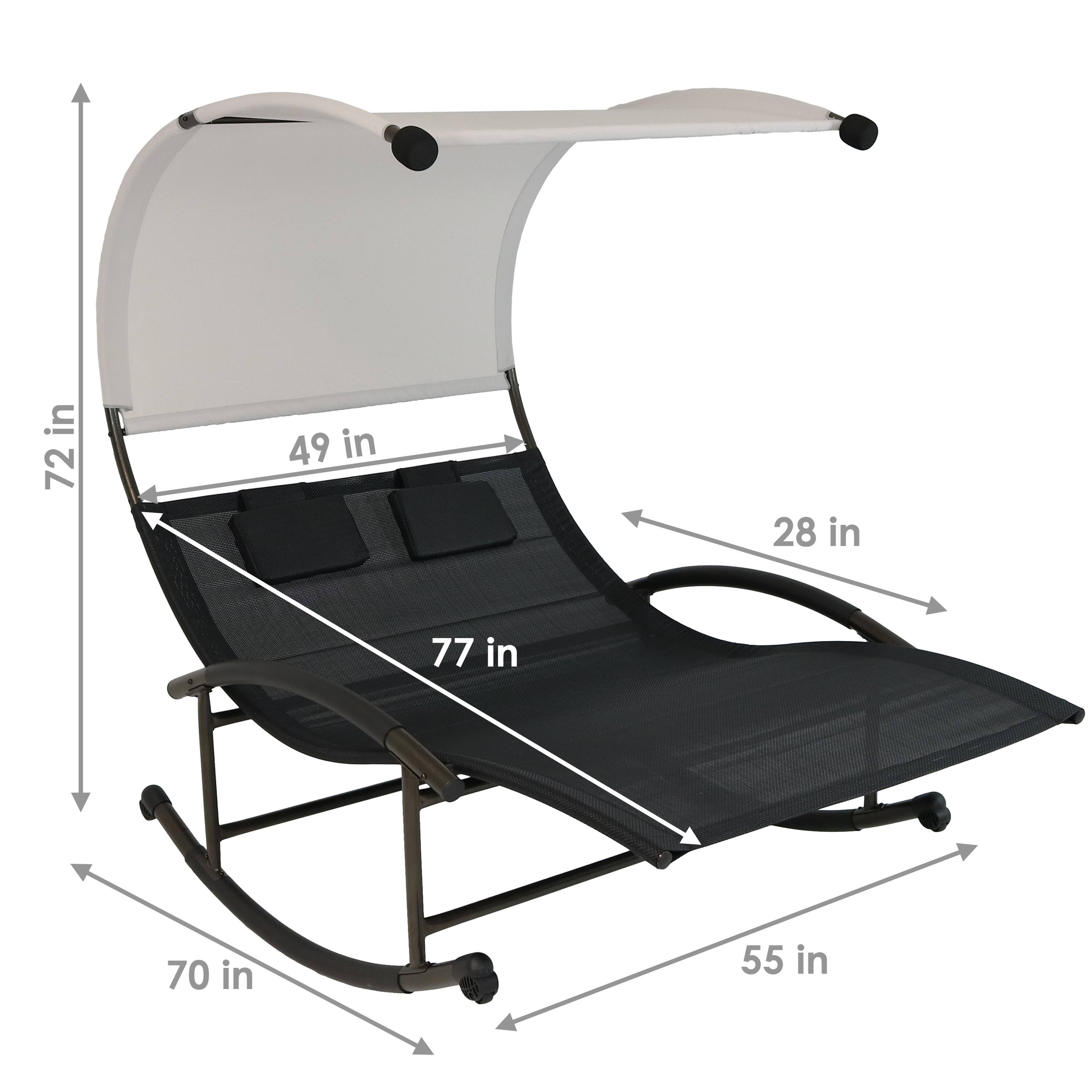 Alt View 2. Sunnydaze - Double Rocking Chaise Lounge Bed with Canopy and Pillows - Black.