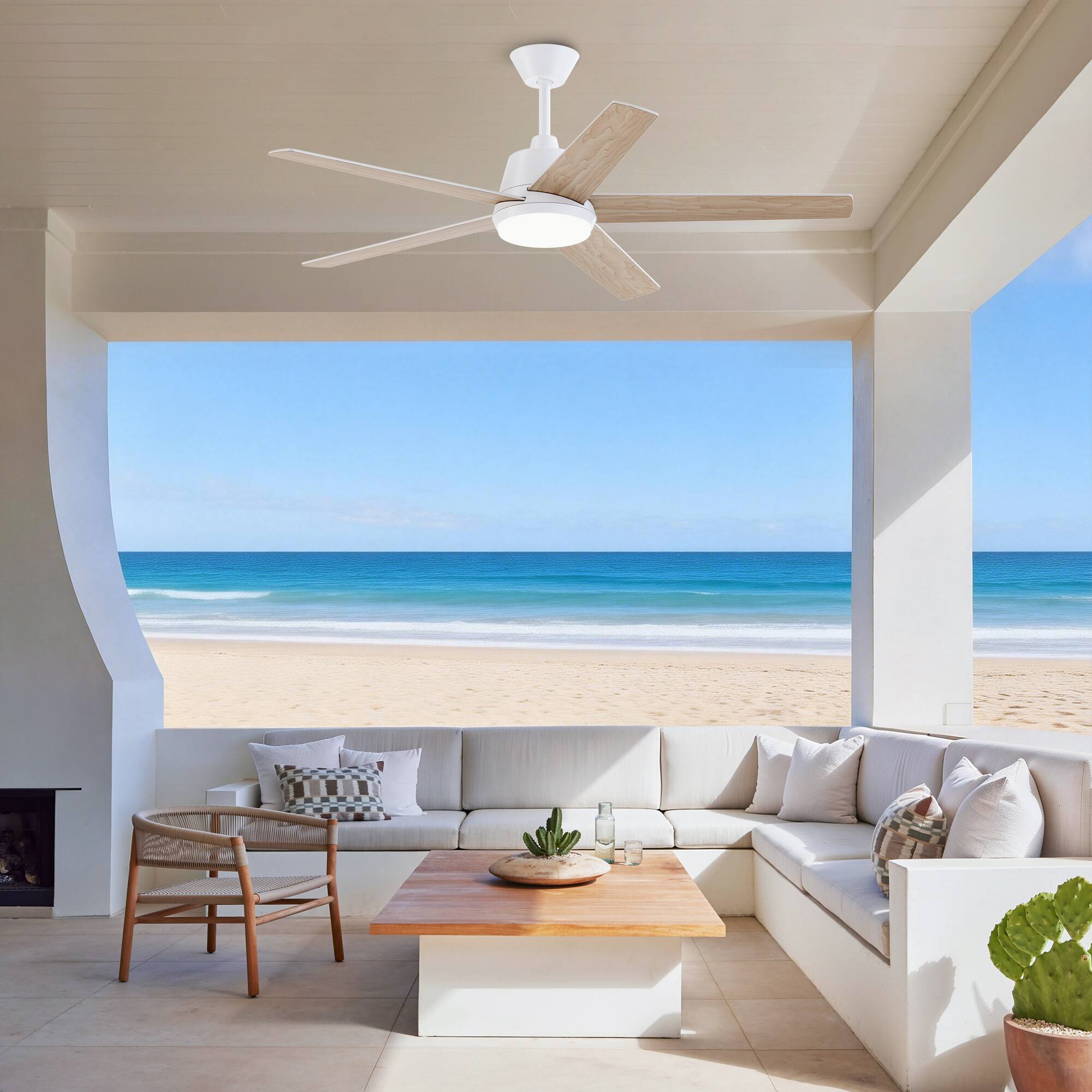 Angle. Vaczon - 52-inch Modern 3CCT Dimmable LED Smart Ceiling Fan with Light, Remote and APP Control - White.