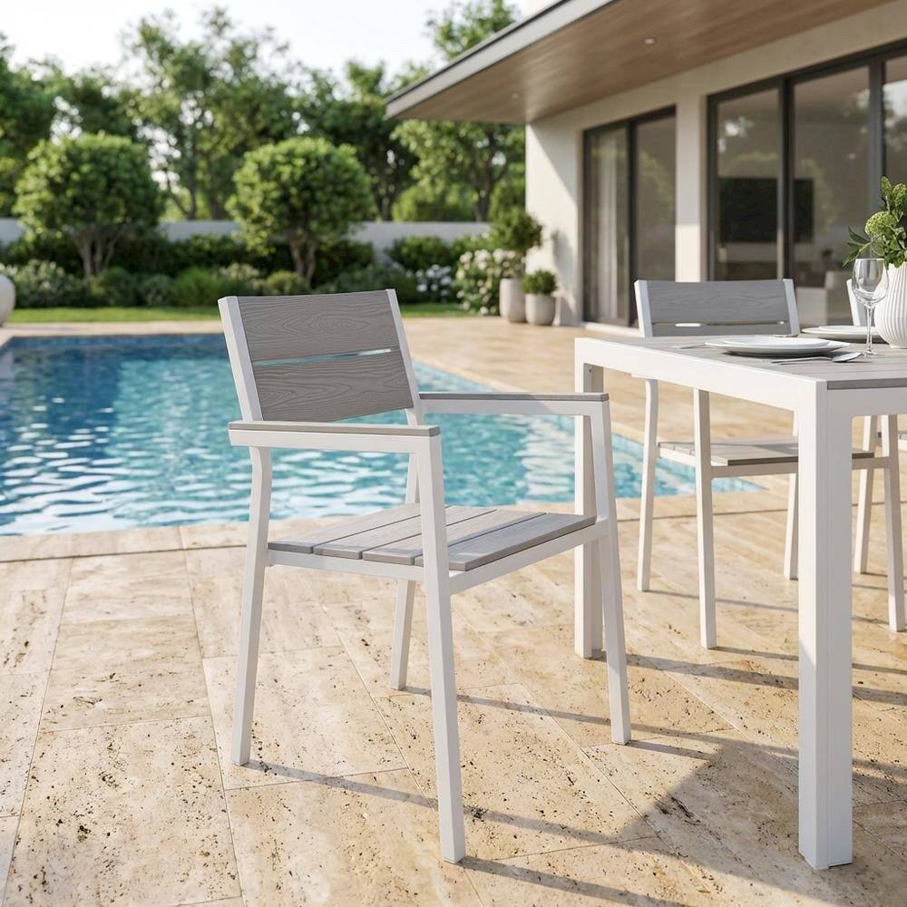 Left. Outdoor Escape - Outdoor Patio Armchair With Armrest And Stackable Design - Gray.