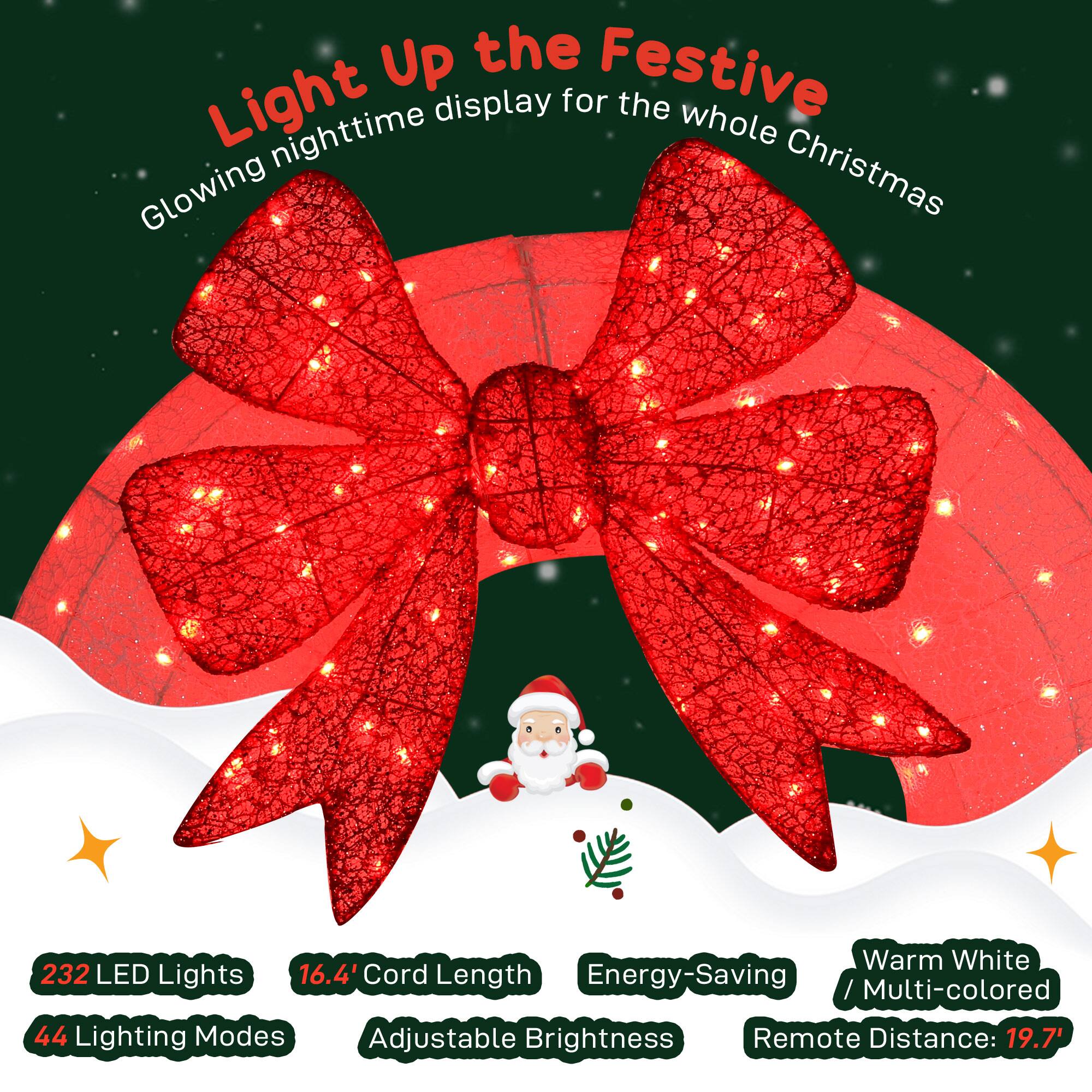 Light Up the Festive  
Glowing nighttime display for the whole Christmas  

232 LED Lights  
16.4' Cord Length  
44 Lighting Modes  
Adjustable Brightness  
Energy-Saving  
Warm White / Multi-colored  
Remote Distance: 19.7'