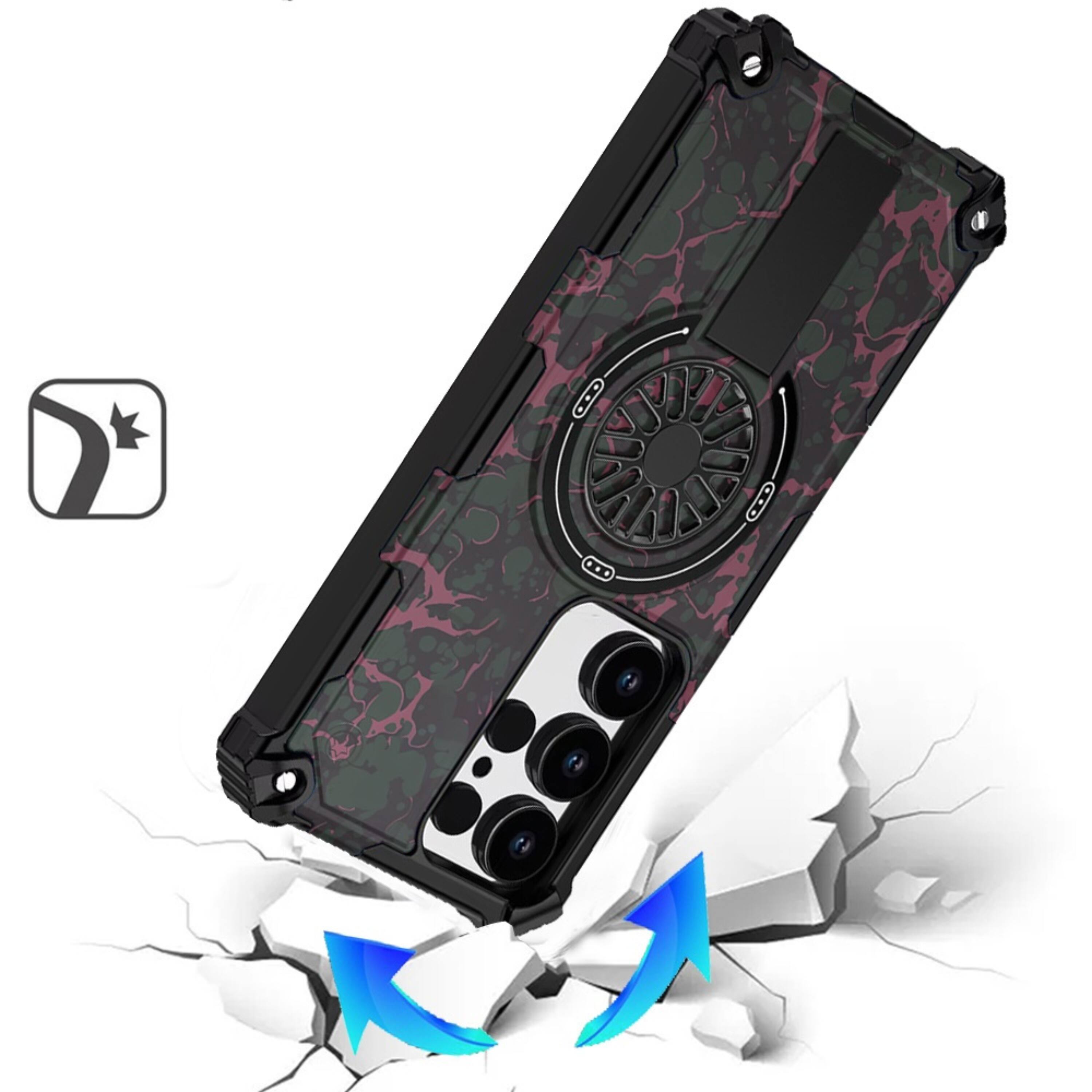 Angle. Kitcheniva - Stylish Magnetic Circle Stand Case With Tempered Glass For Samsung S25 Ultra Camo Red - camo red.