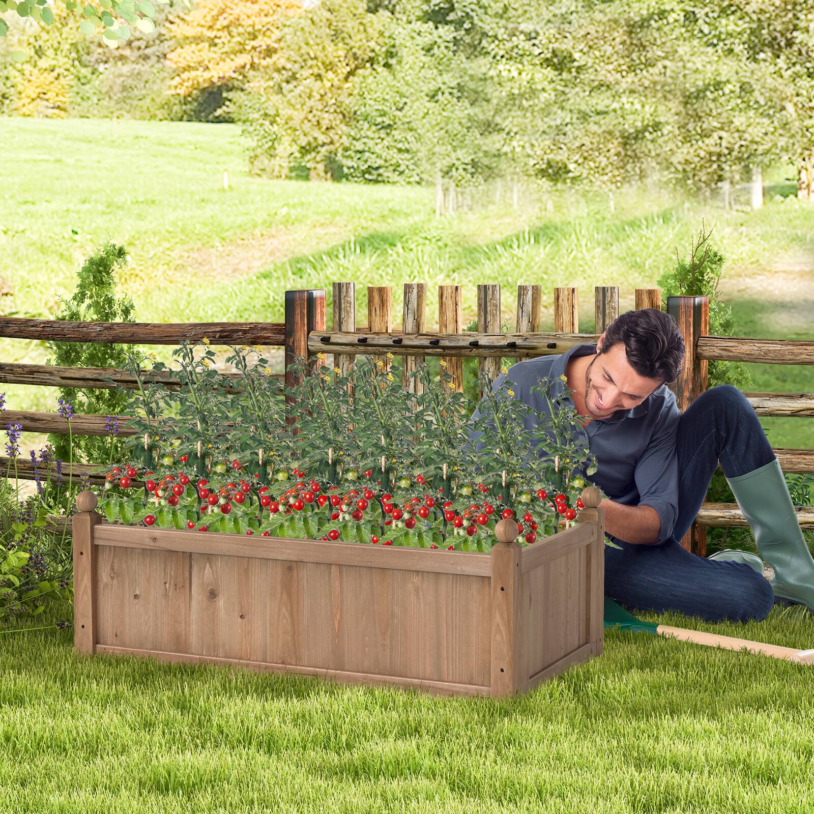 Alt View 4. Costway - Costway Raised Garden Bed 46" x 24" x 16" Wooden Planter Box with 4 Drainage Holes Raised Garden Bed - Rustic Brown.
