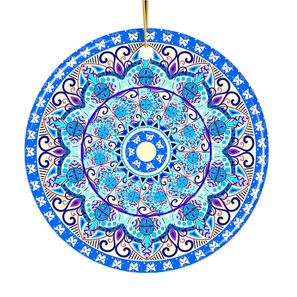 Front. OrnamentallyYou - Luminescent Blue Mandala Christmas Ornament Ethnic Indian Decoration Hinduism Buddhism Jainism - Multi-colored.
