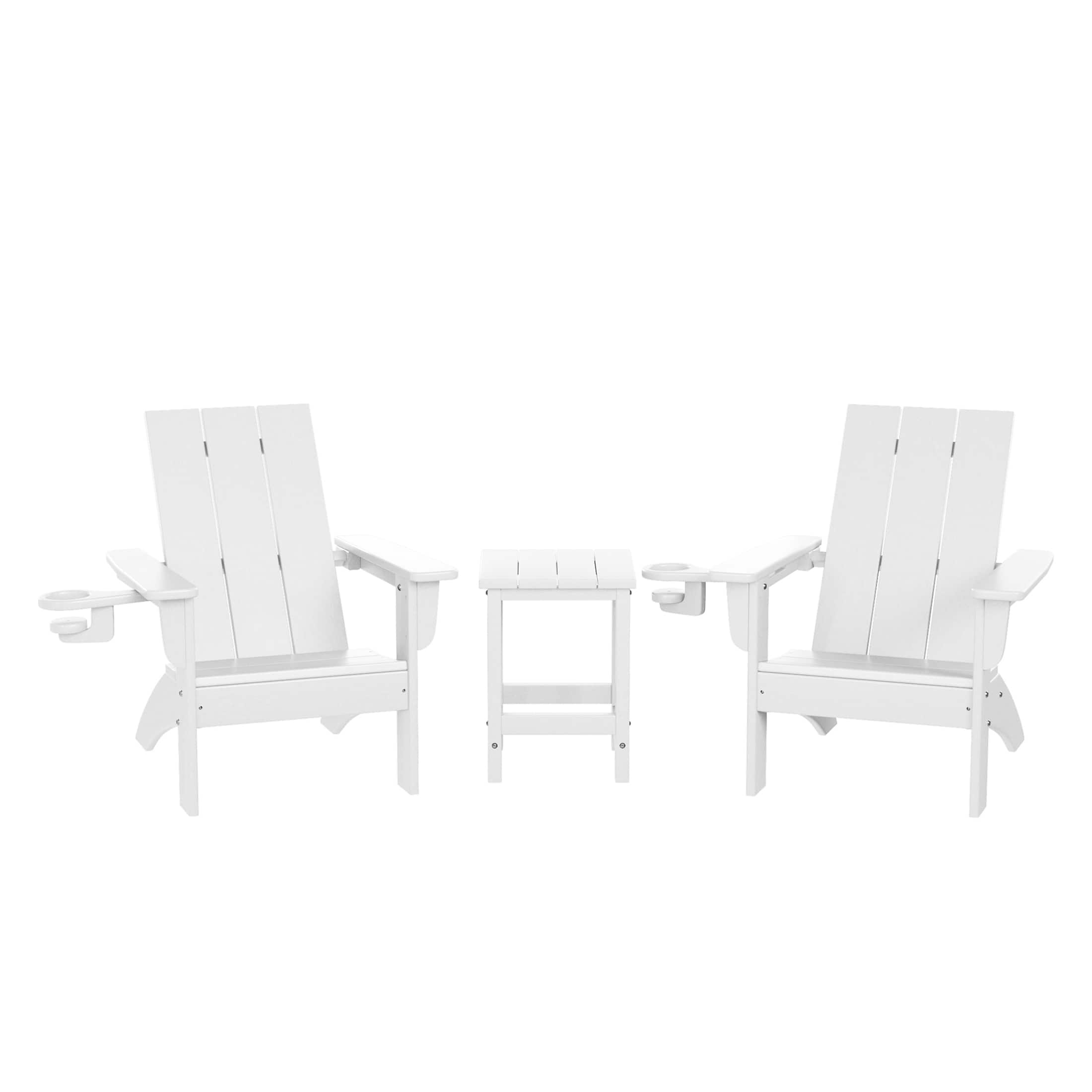 WestinTrends - Ashore 3-Piece Kids HDPE Modern Adirondack Chairs Set with Square Side Table and Cup Holders - White