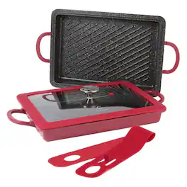 Curtis Stone - Refurbished Excellent - 13-in-1 Dura-Pan+ Sauté Pan with Grill Pan and Lid - Red