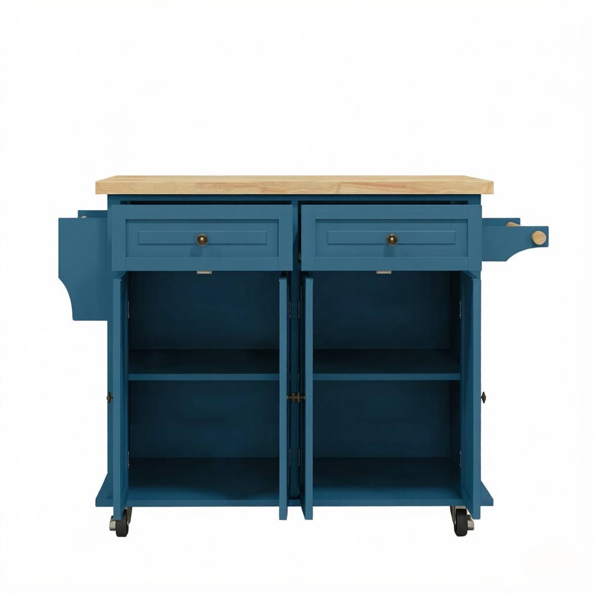 Alt View 5. Loheer - Loheer Turquoise Kitchen Island Cart, Rolling Kitchen Trolley with Drawers, Rubberwood Top, 43.75" W - Turquoise.