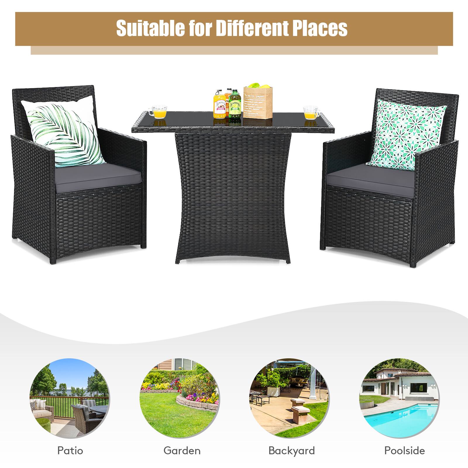 Suitable for Different Places

Patio
Garden
Backyard
Poolside