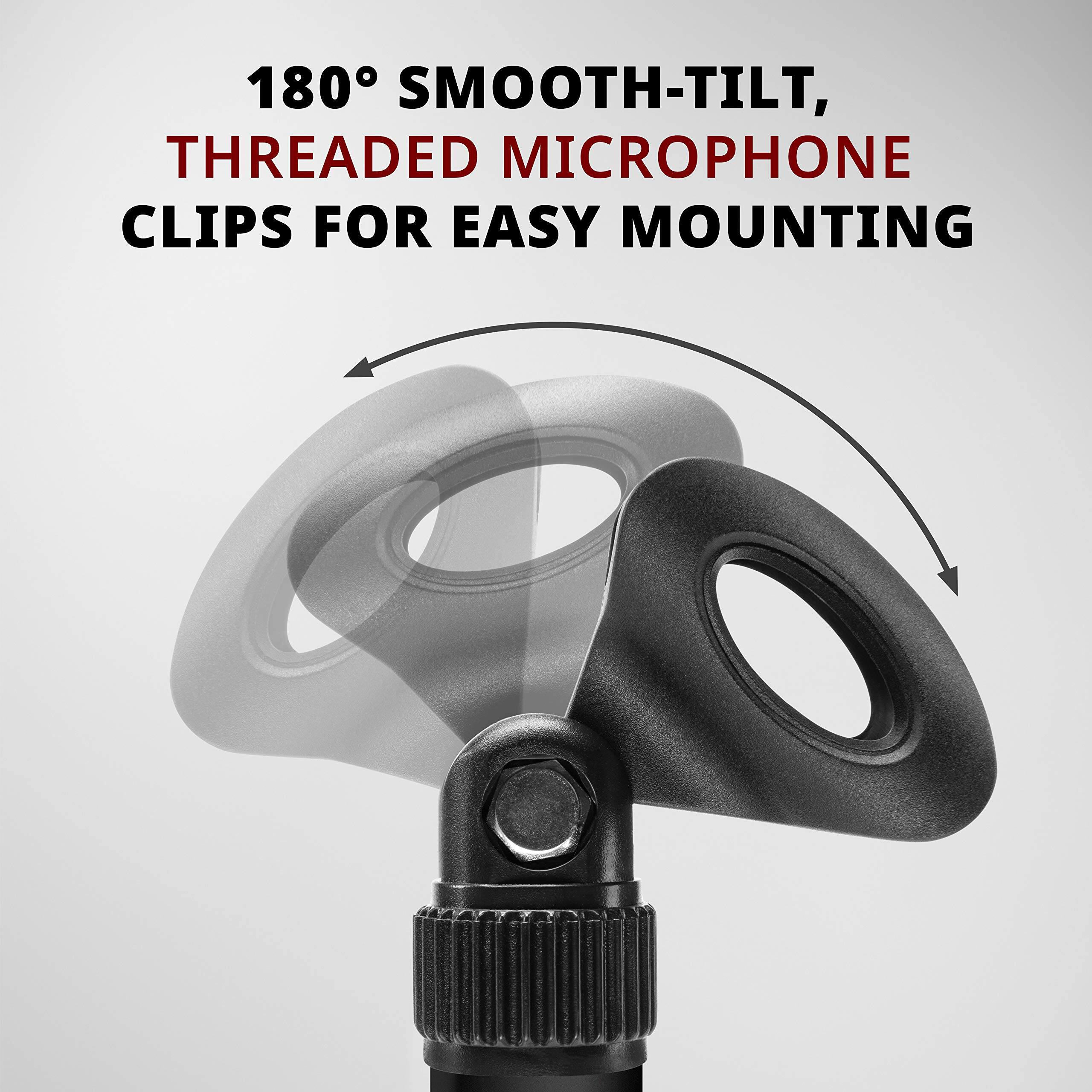 180° Smooth-Tilt, Threaded Microphone Clips for Easy Mounting