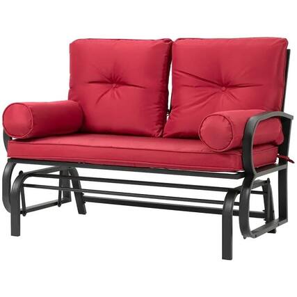Front. Hivvago - Steel Outdoor Garden Patio Rocking Glider Chair Loveseat with Red Cushions - red.