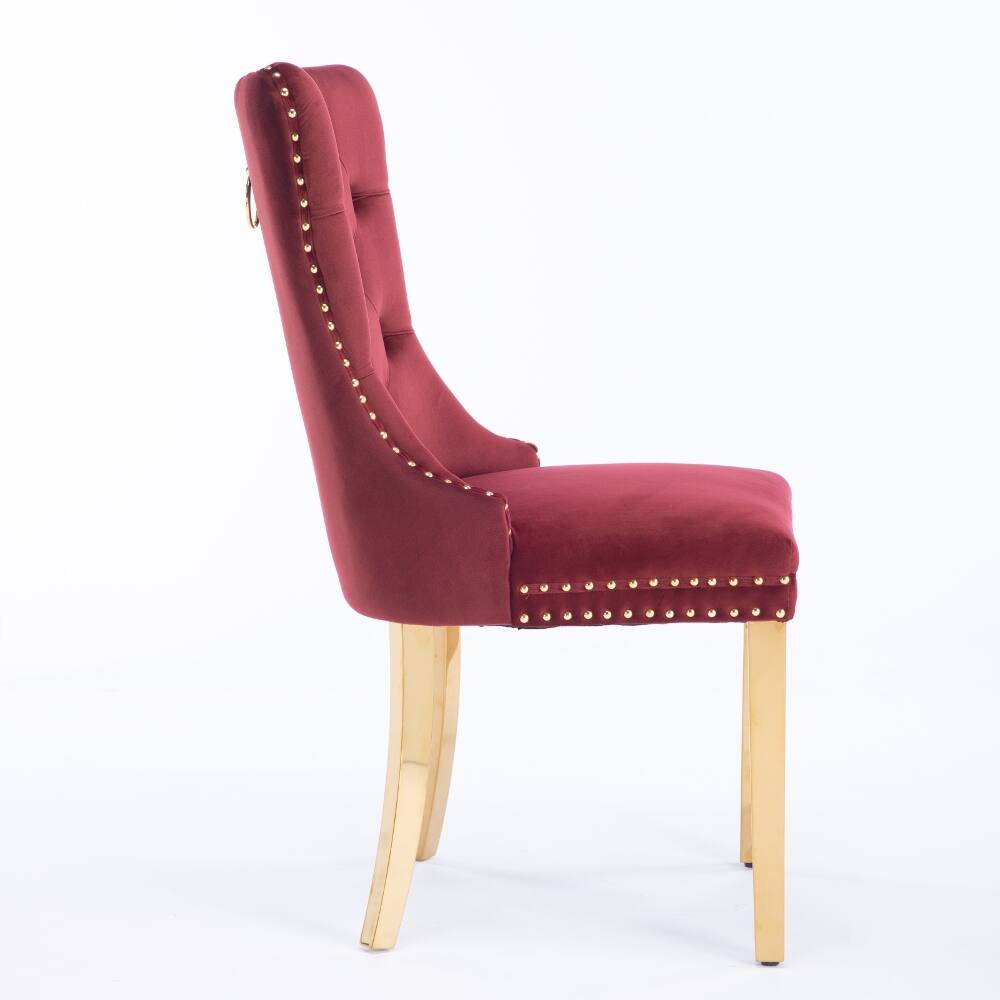 Alt View 1. Loheer - Loheer Velvet Dining Chairs Tufted Burgundy Upholstered Set of 2 with Gold Legs - Burgundy.