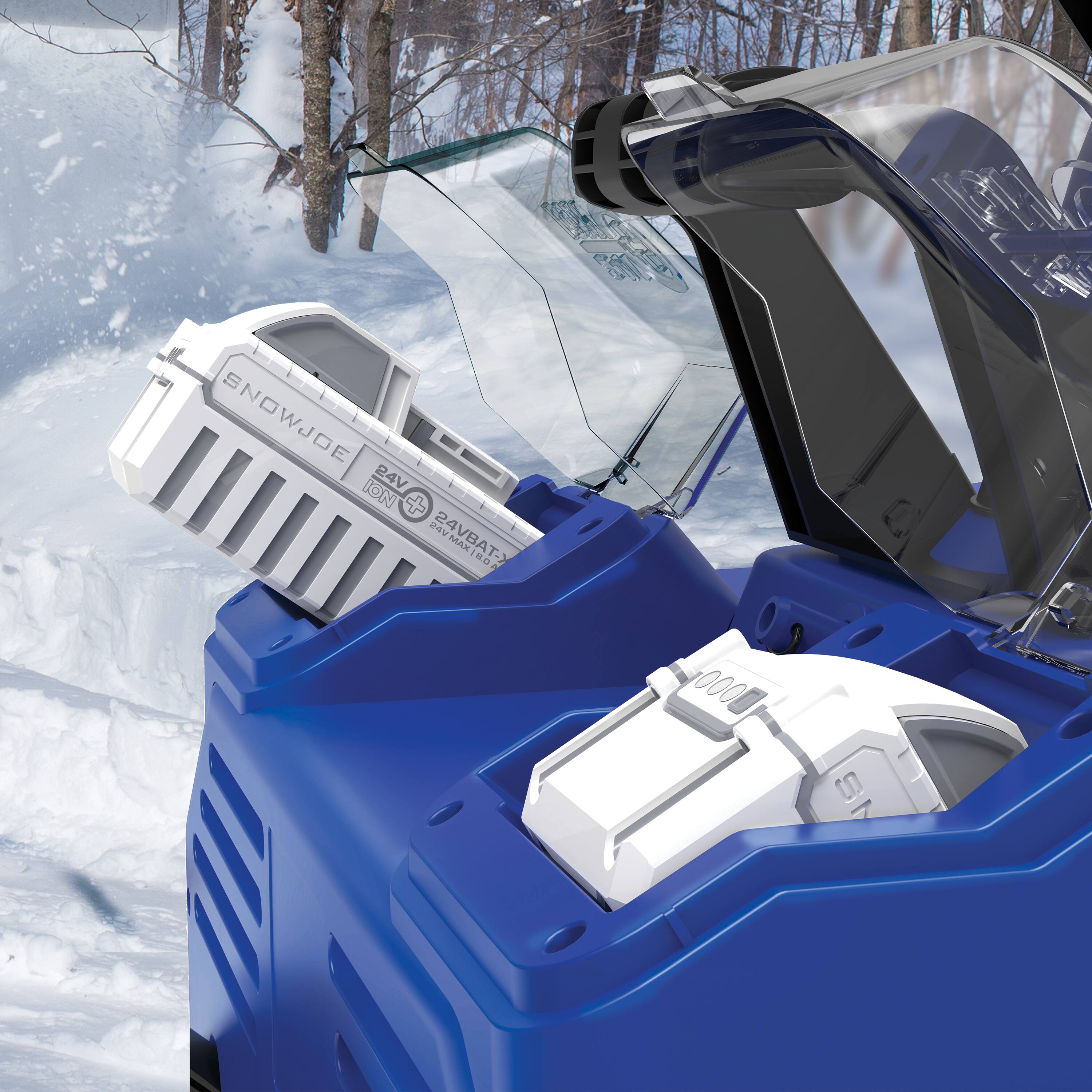 Alt View 16. Snow Joe - 48V 1200W 22" Cordless Snow Blower w/ 2 x 8.0Ah Batteries and Dual Port Charger - Blue.