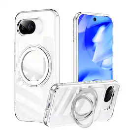 Dteck - Heavy Duty Case For Google Pixel 10A Magnetic 360° Ring Kickstand Hybrid Rugged Shockproof Cover - Clear