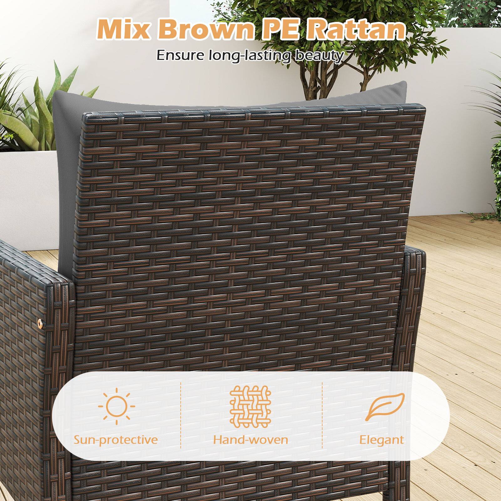 Mix Brown PE Rattan  
Ensure long-lasting beauty  

Sun-protective  
Hand-woven  
Elegant