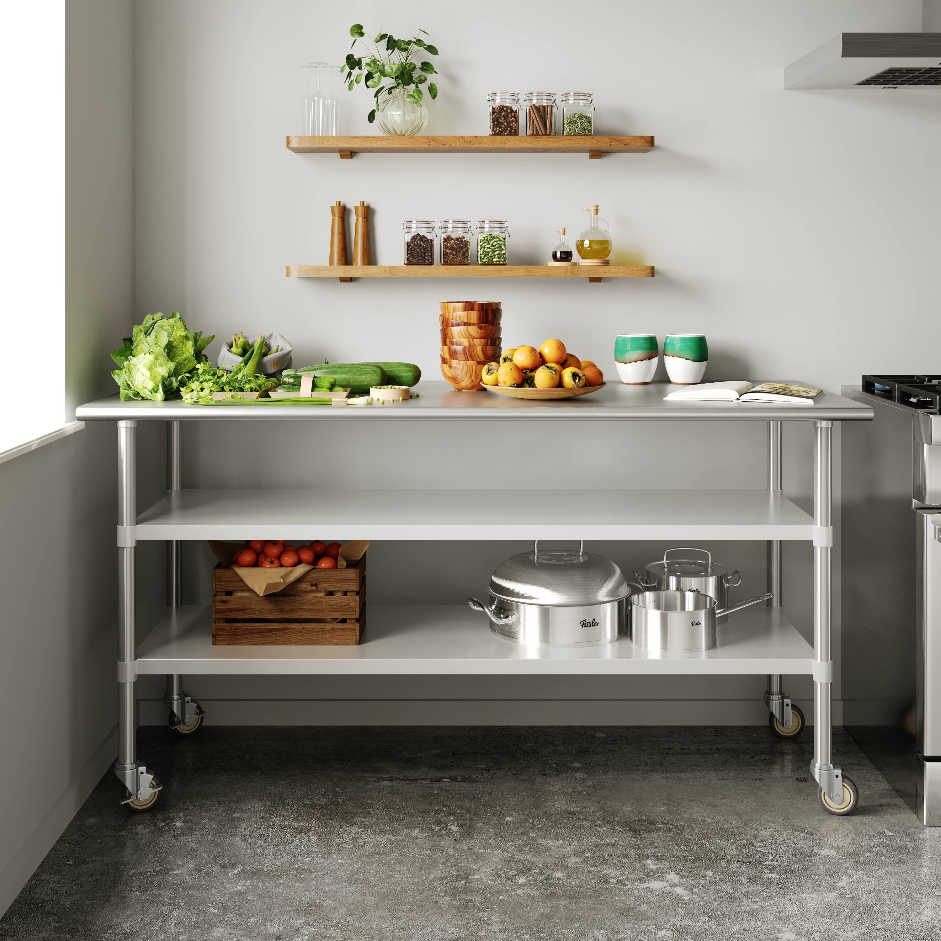 Alt View 1. Flash Furniture - Reader NSF Certified Stainless Steel Prep and Work Table 30"x 72" with 2 Galvanized Steel Undershelves and 4 Casters, He - Gray.