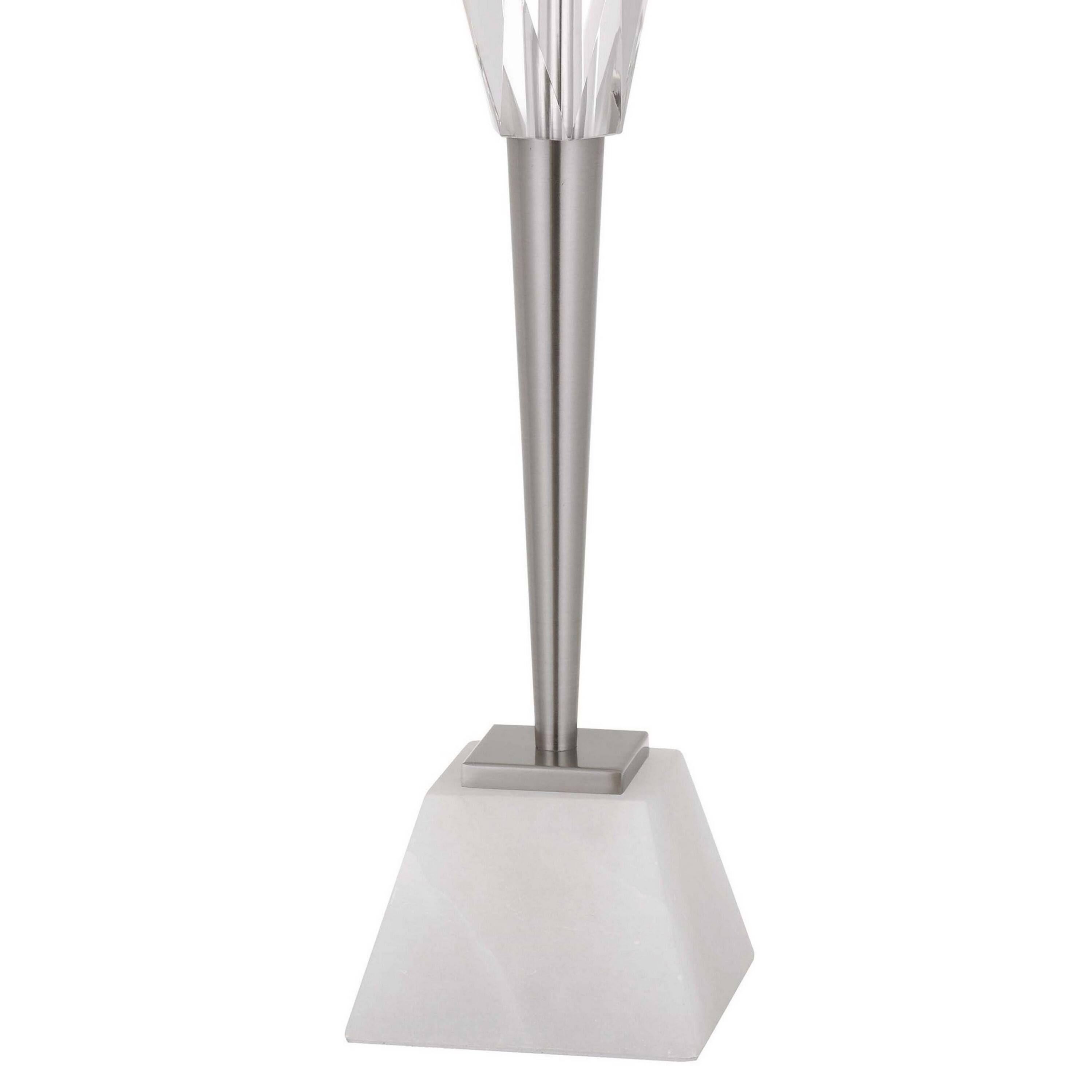 Back. Manhattan Lane - 32 Inch Table Lamp with Drum Shade, Marble Base, Brushed Steel - Chrome, White.