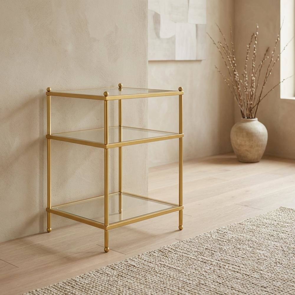 Alt View 2. FurniFact - Wood Finish End Table with Smooth Surface and Sturdy Support - Gold And Clear.