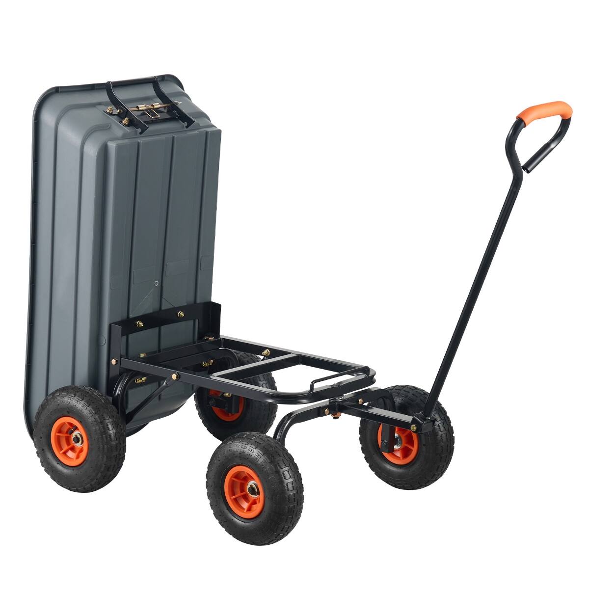 Angle. Loheer - Loheer Poly Garden Dump Cart with Easy to Assemble Steel Frame, Utility Wheelbarrow 600 lbs Capacity, Black.